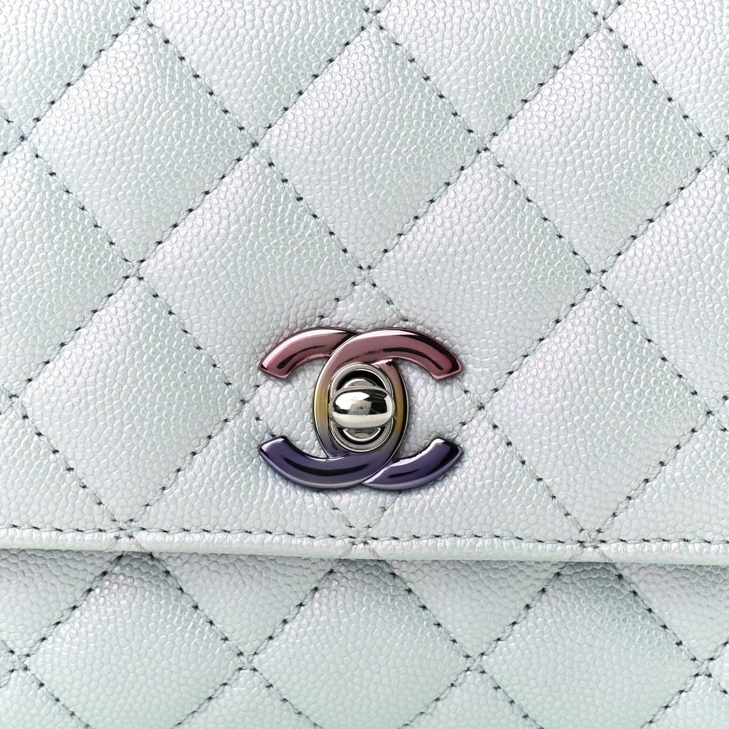 Iridescent Caviar Quilted Extra Mini Coco Handle Flap Light Blue