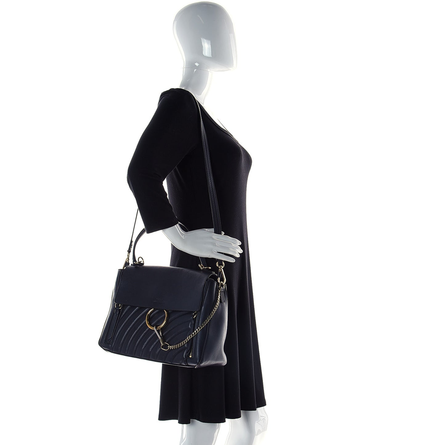 Smooth Calfskin Quilted Medium Faye Day Shoulder Bag Full Blue