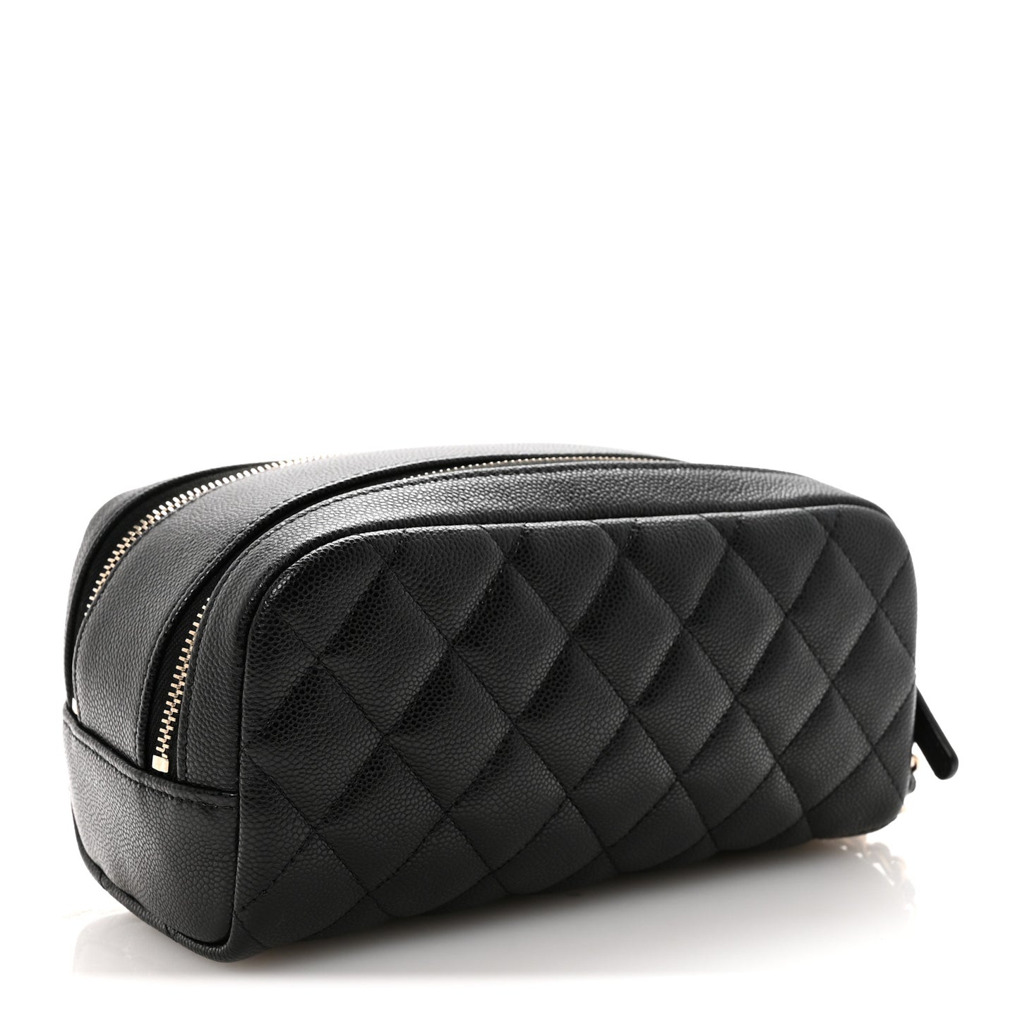 Caviar Quilted Toiletry Case With Chain Black
