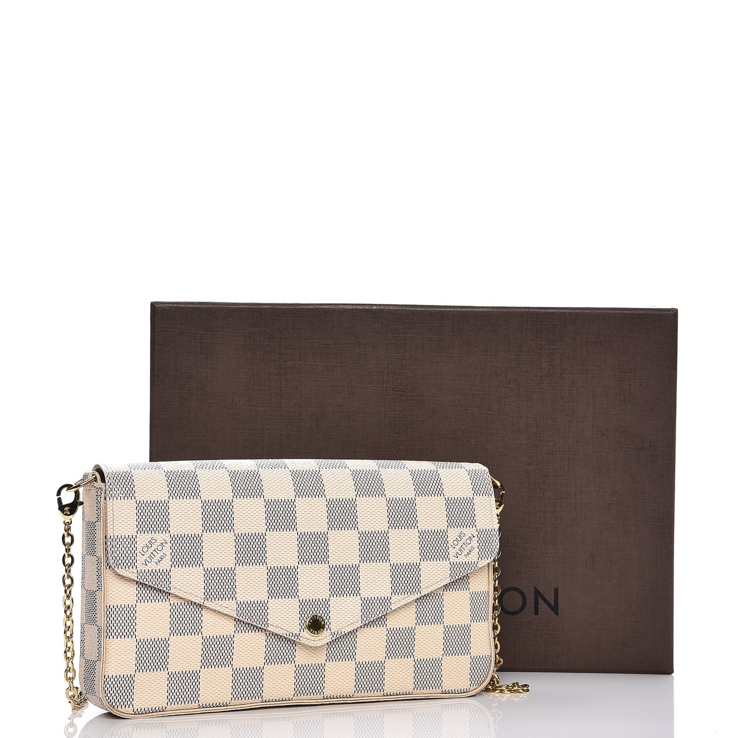 Damier Azur Pochette Felicie Chain Wallet Rose Ballerine
