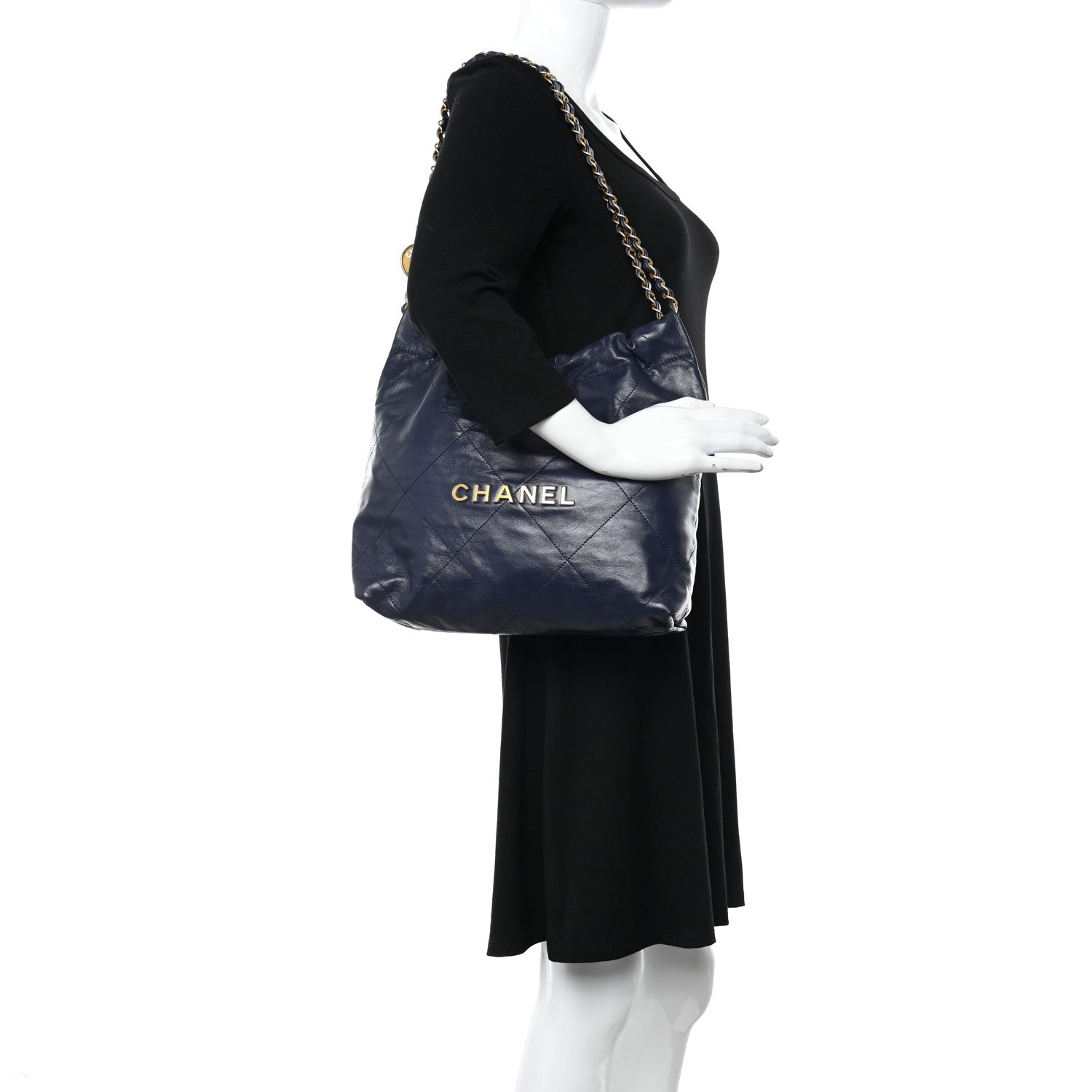 Chanel Shiny Calfskin Quilted Small Chanel 22 Navy 2 of 10