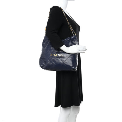 Chanel Shiny Calfskin Quilted Small Chanel 22 Navy 2 of 10