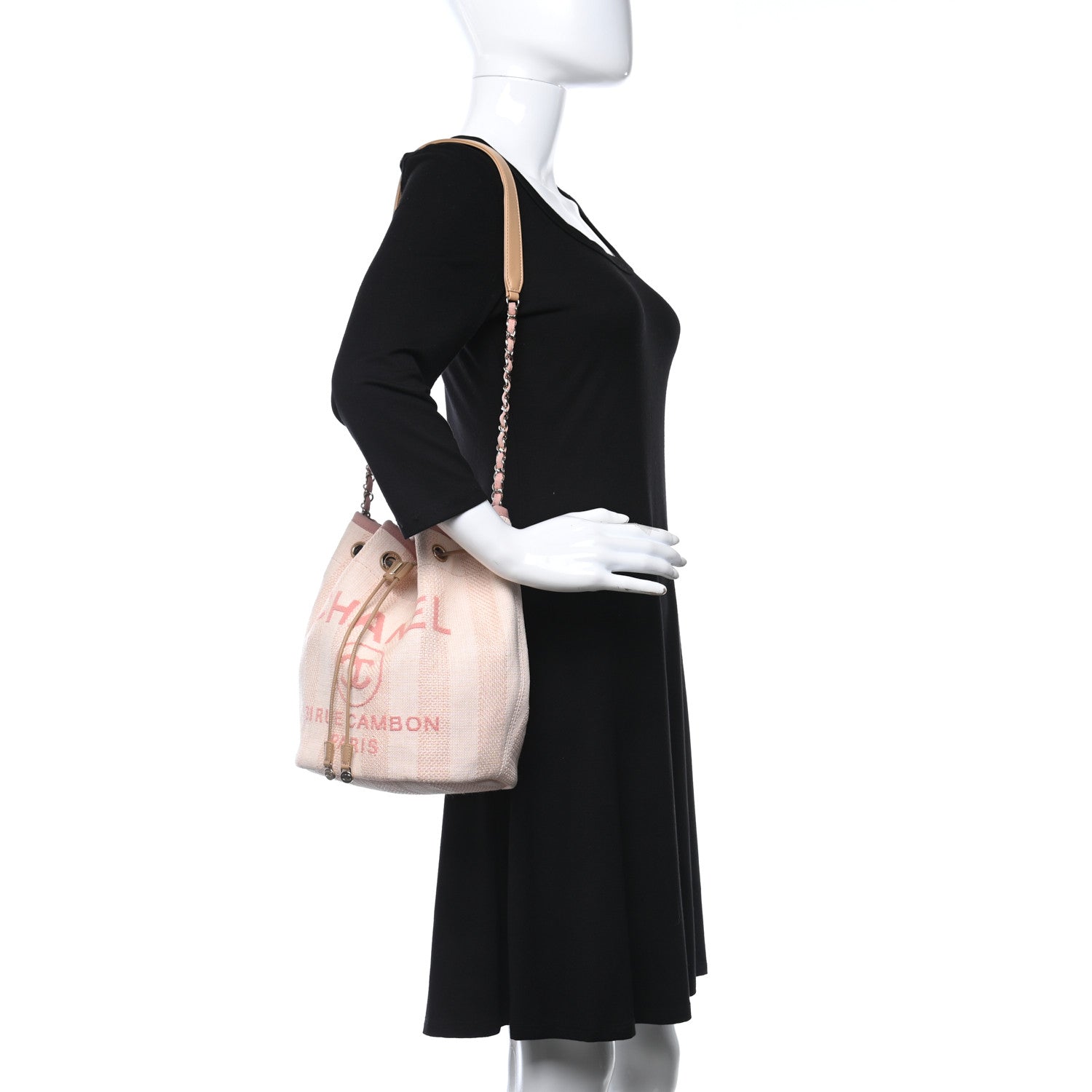 Chanel Mixed Fibers Striped Deauville Drawstring Bag Pink 2 of 10