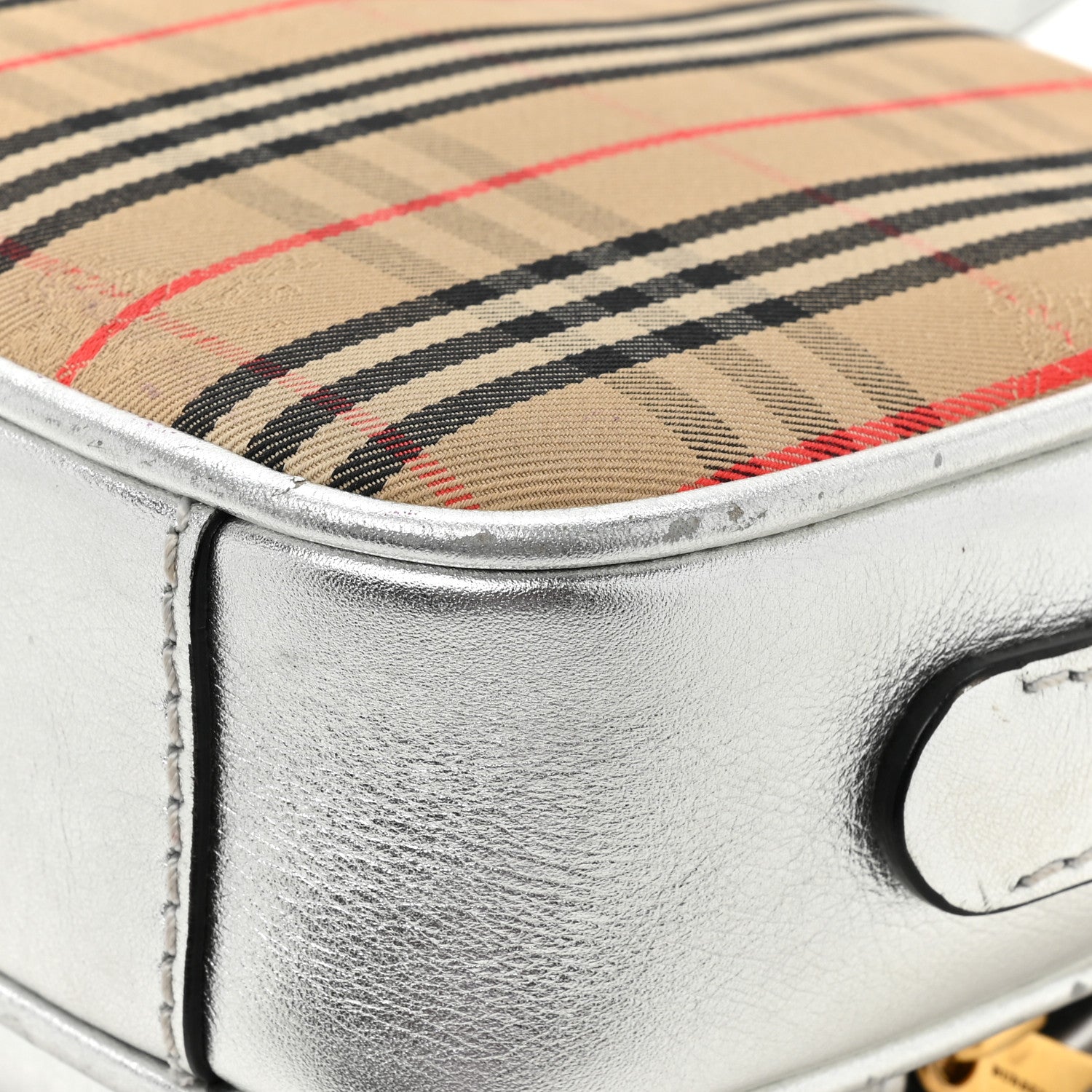 Burberry Smooth Calfskin 1983 Knight Check Link Camera Bag Silver 16 of 16