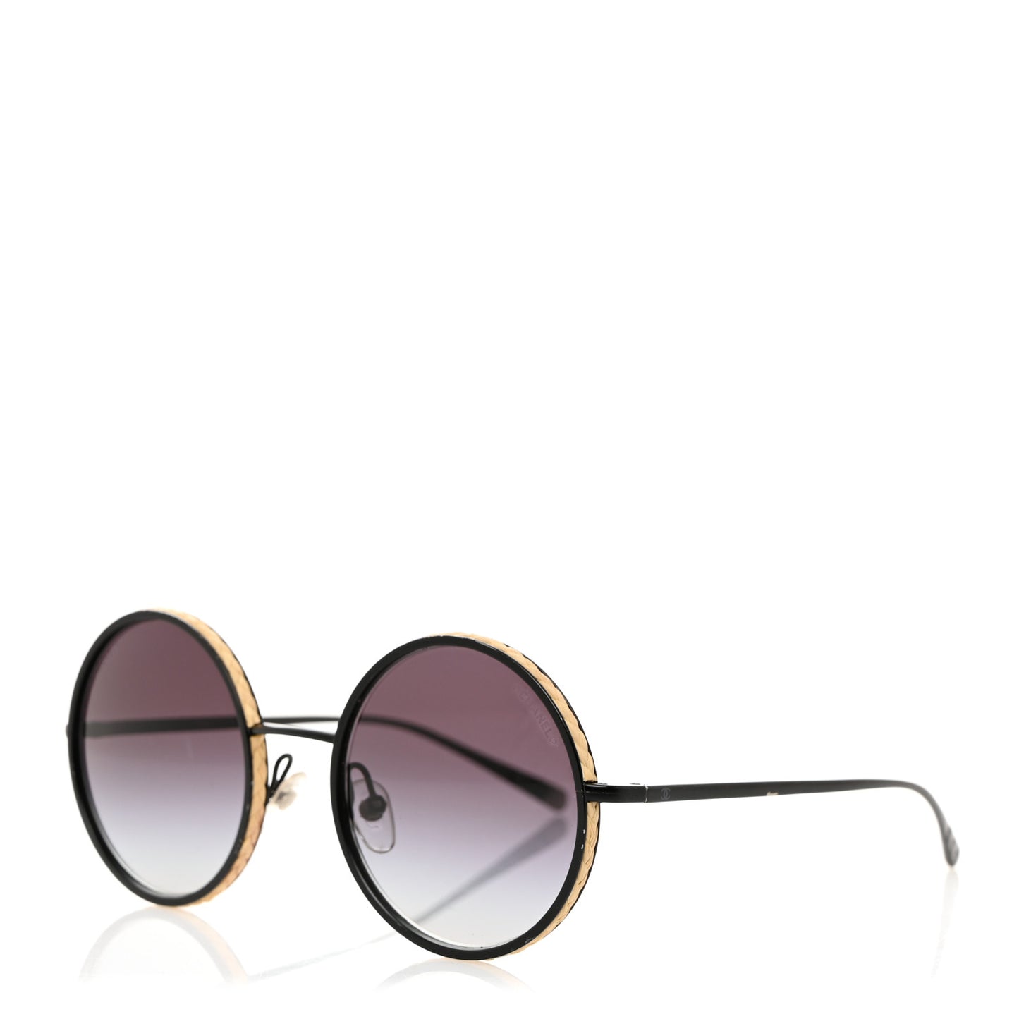 Metal Raffia Braided Round Sunglasses 4250 Black