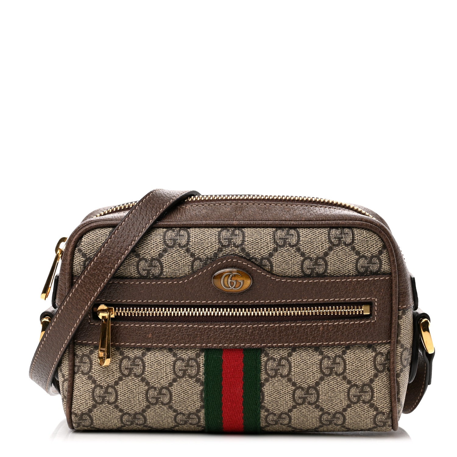 Gucci GG Supreme Monogram Web Mini Ophidia Shoulder Bag Brown 1 of 11