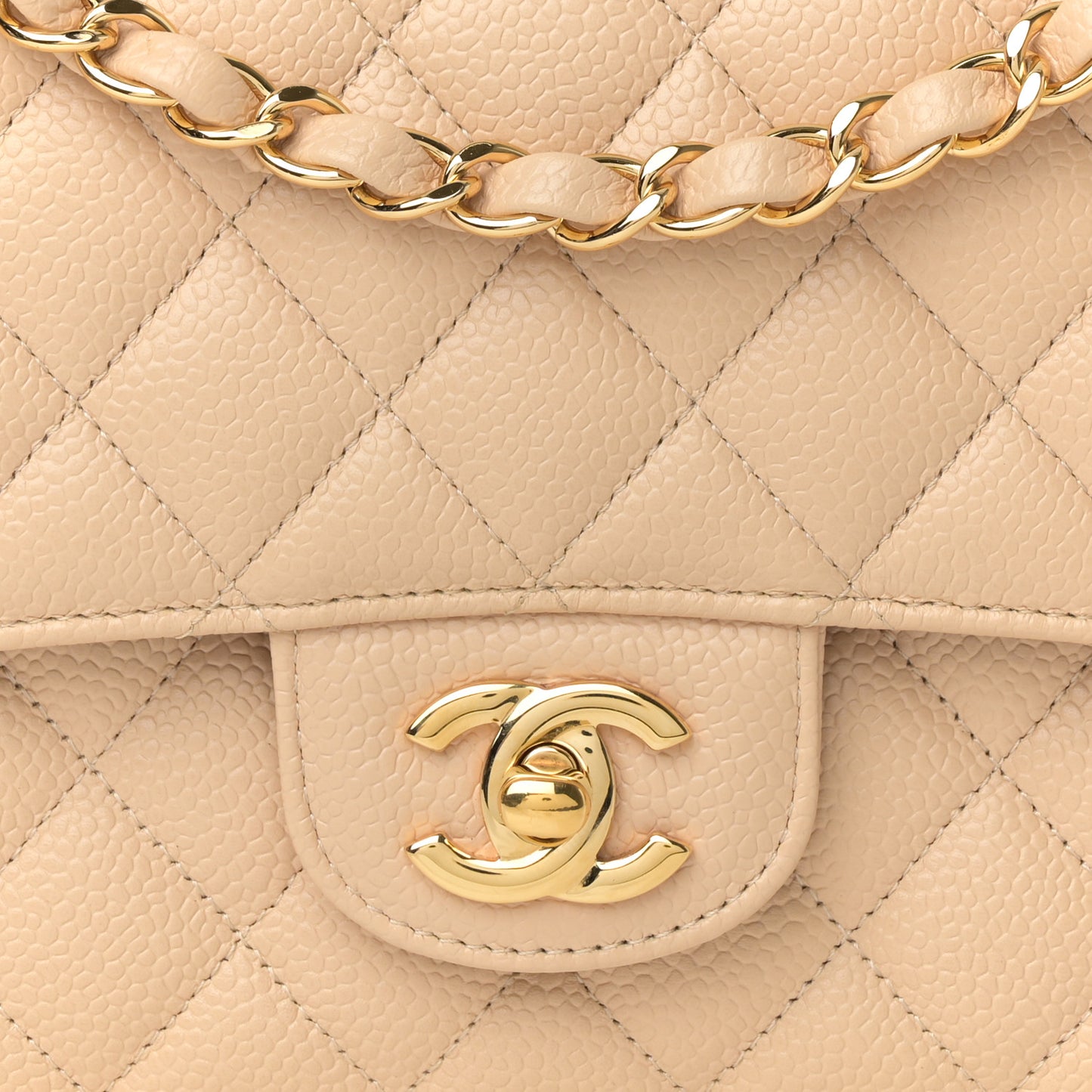 Caviar Quilted Medium Double Flap Beige