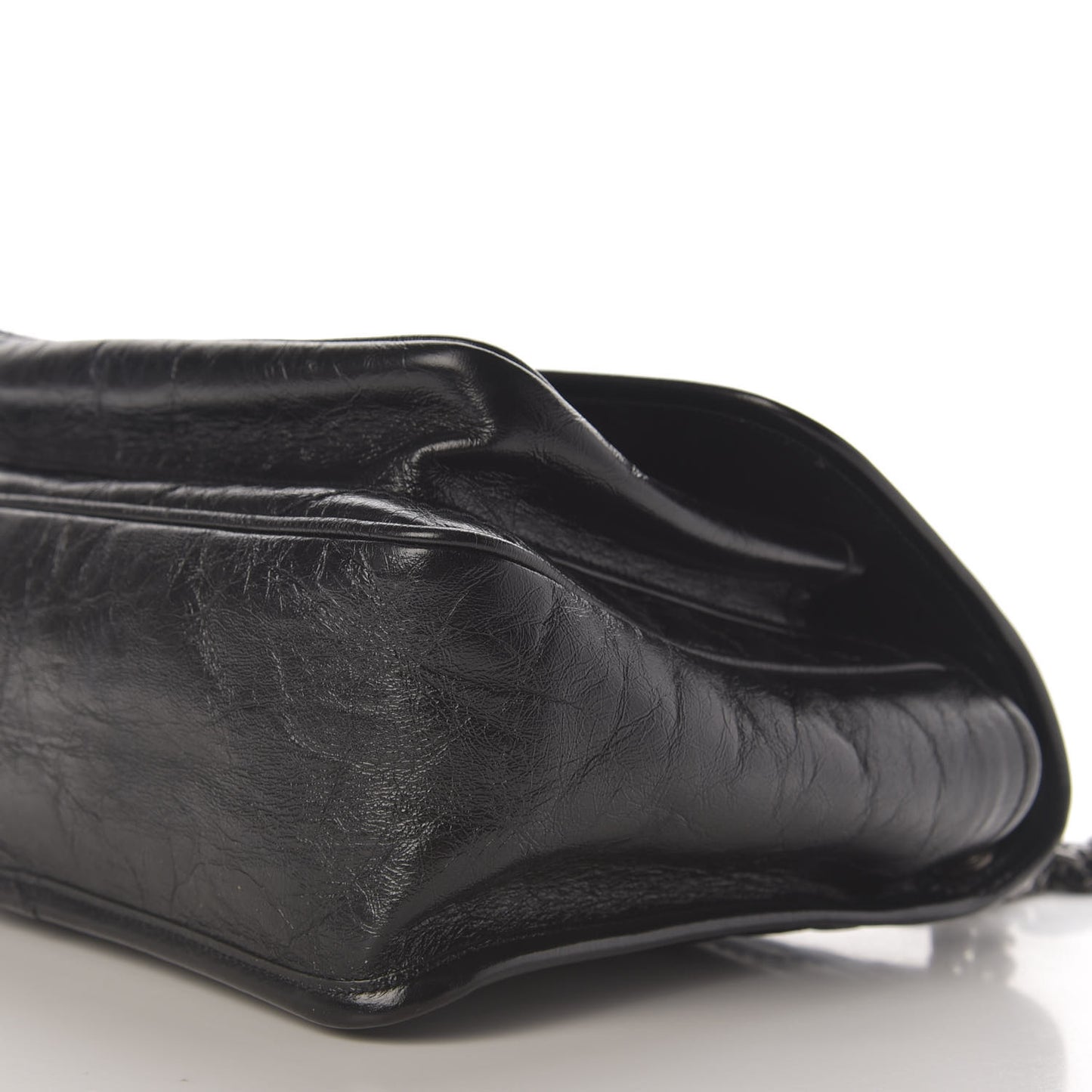 Crinkled Calfskin Matelasse Monogram Medium Niki Chain Satchel Black