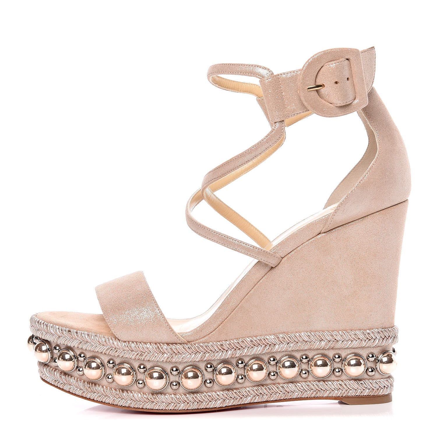Christian Louboutin Suede Lame Chocazeppa 120 Platform Wedge Sandals 40 Poudre 1 of 11