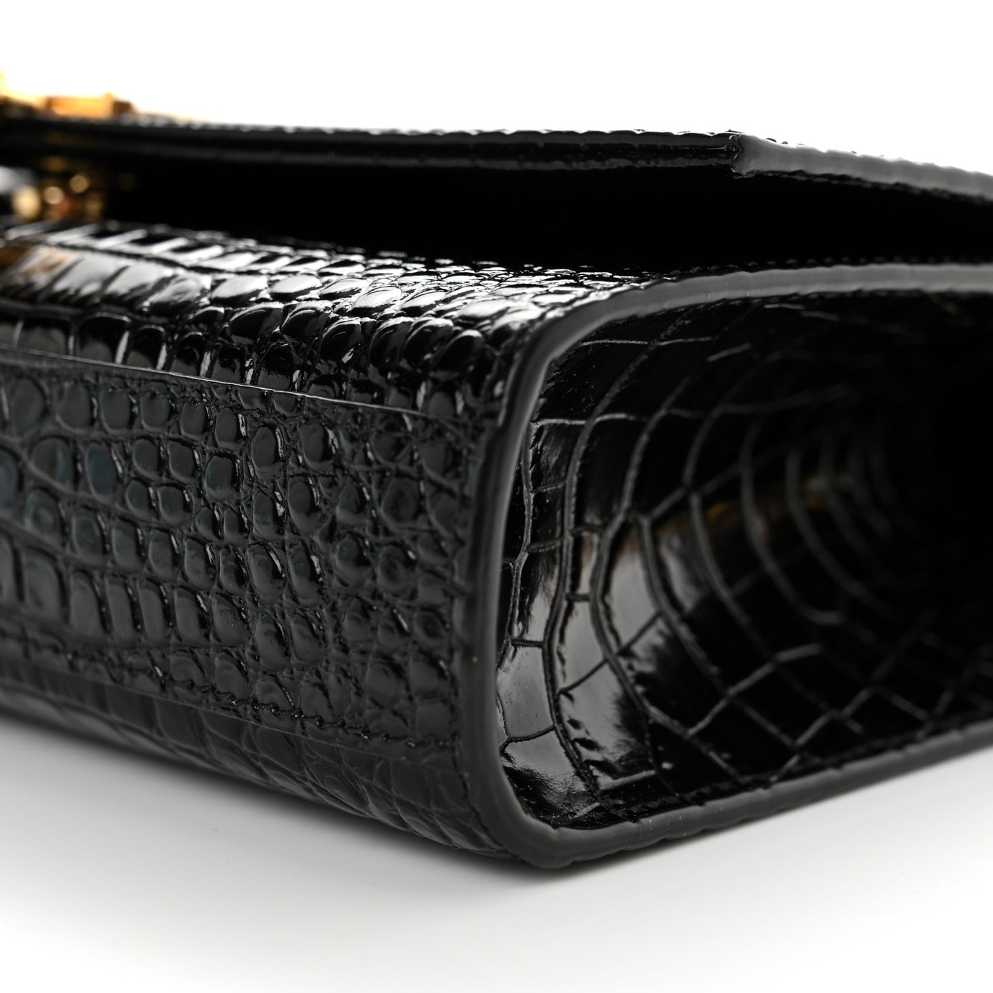 Calfskin Crocodile Embossed Medium Classic Monogram Kate Tassel Satchel Black