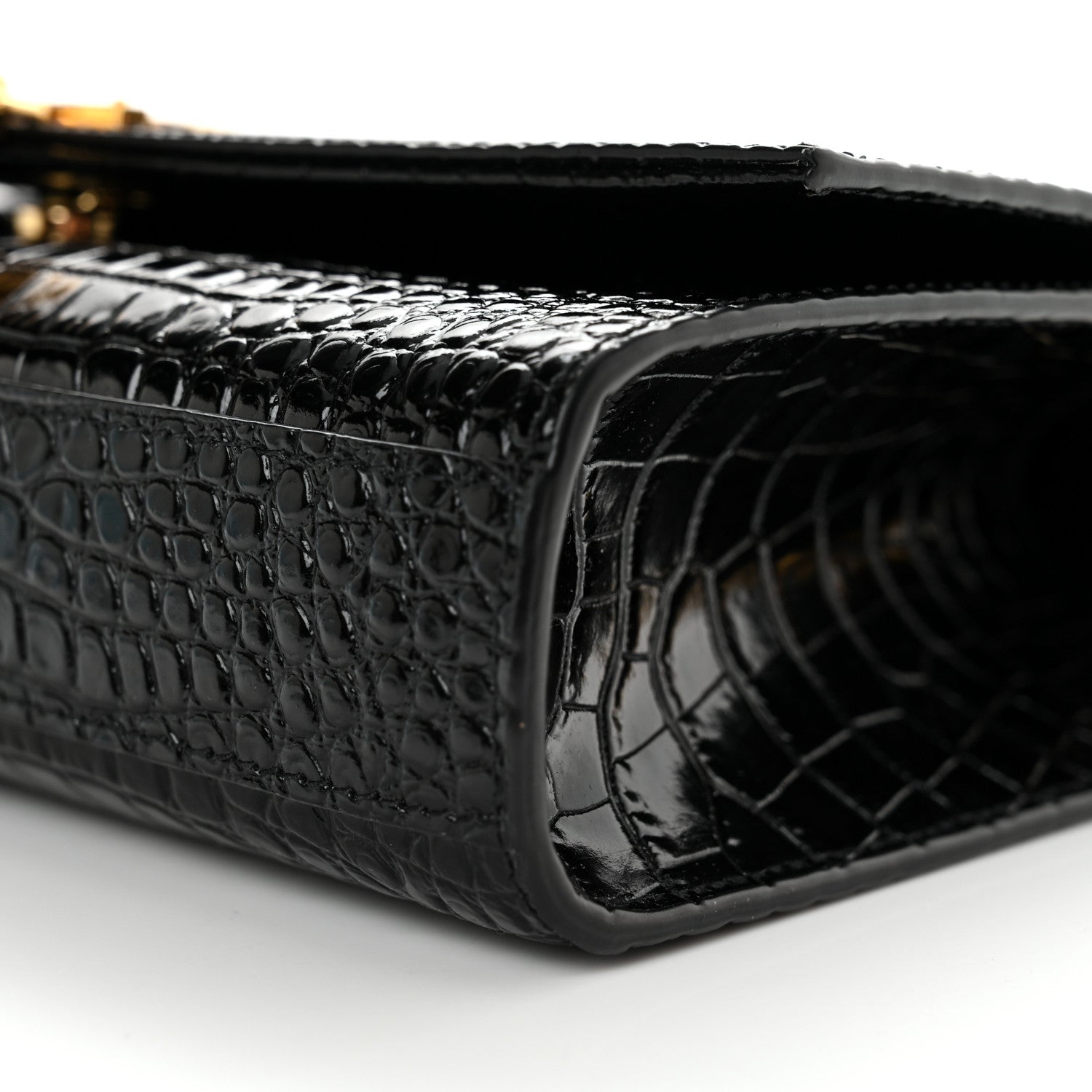Saint Laurent Calfskin Crocodile Embossed Medium Classic Monogram Kate Tassel Satchel Black 10 of 10