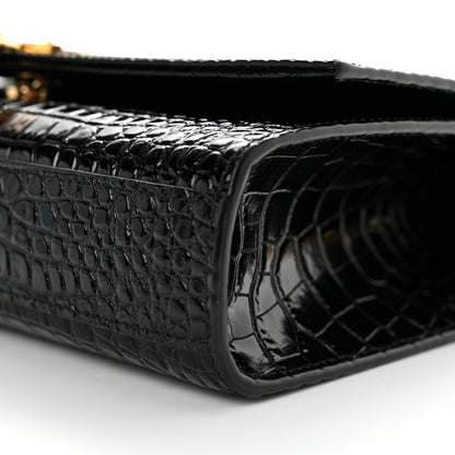 Saint Laurent Calfskin Crocodile Embossed Medium Classic Monogram Kate Tassel Satchel Black 10 of 10