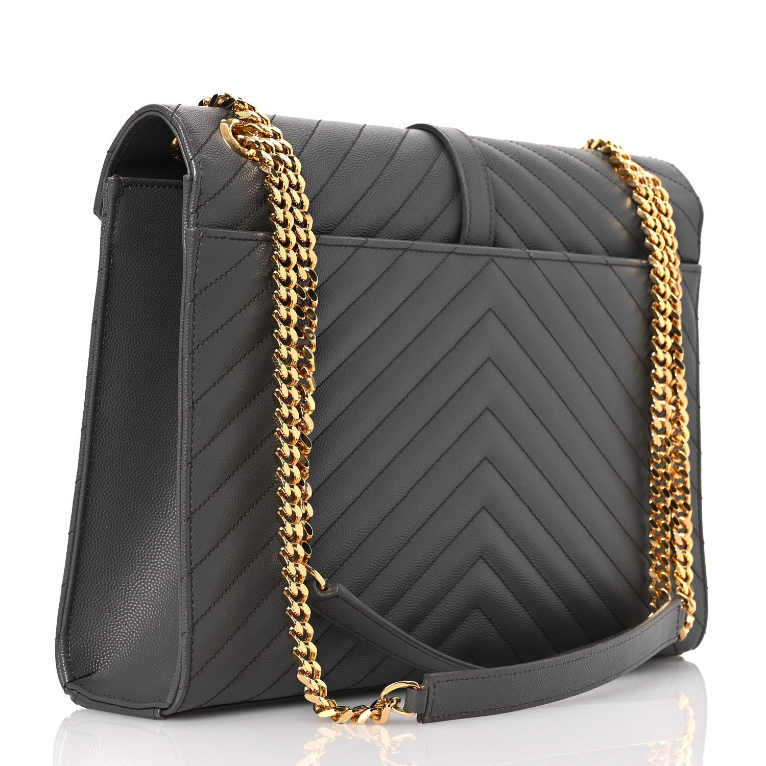Saint Laurent Grain De Poudre Matelasse Chevron Large Monogram Satchel Earth 3 of 14