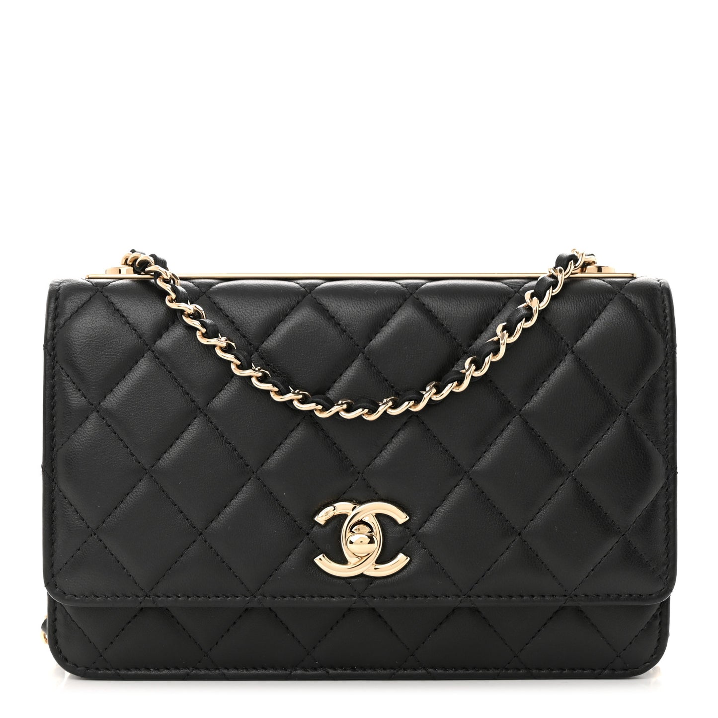 Lambskin Quilted Trendy CC Wallet On Chain WOC Black