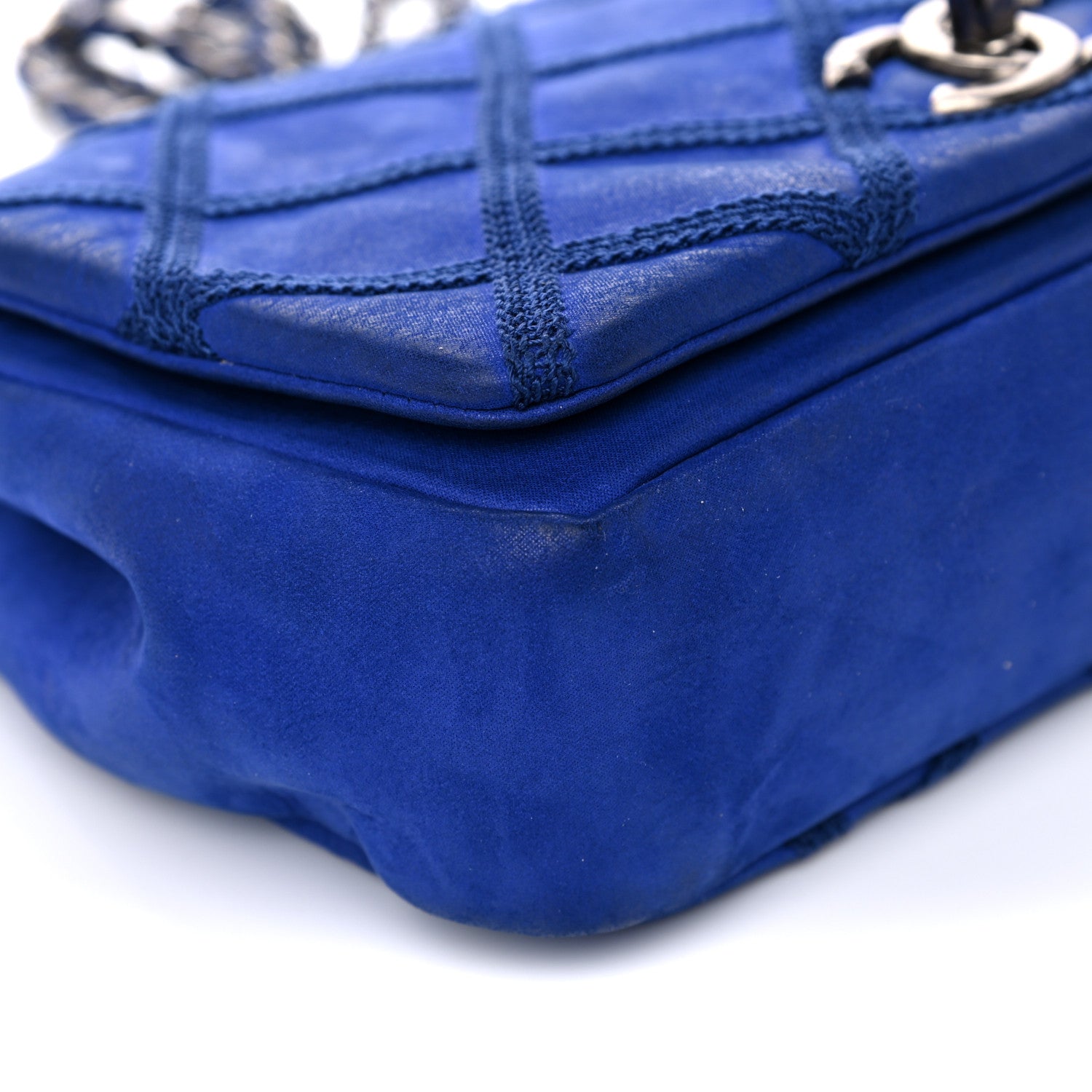 Chanel Suede Diamond Embellished Medium Single Flap Blue 8 of 18