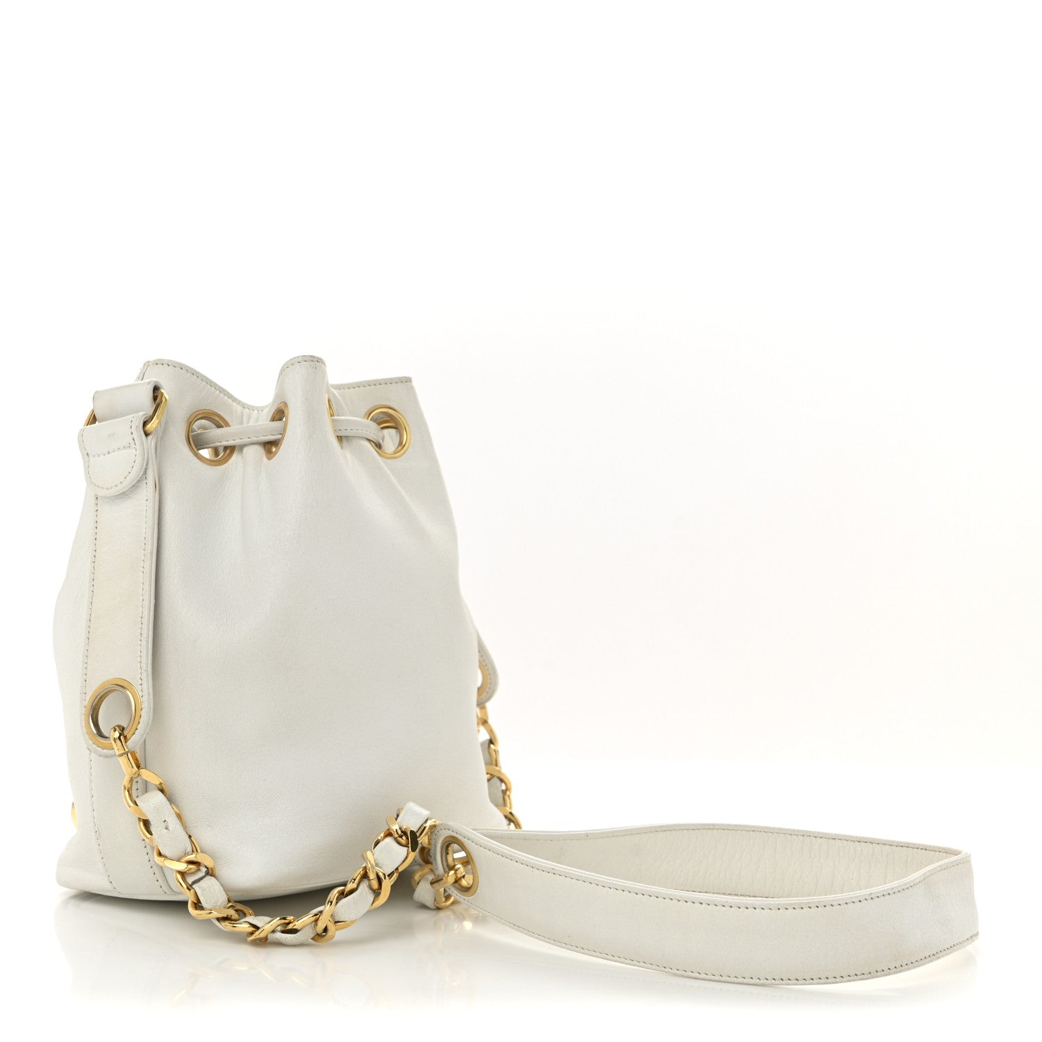 Chanel Lambskin CC Drawstring Bucket Bag White 4 of 17