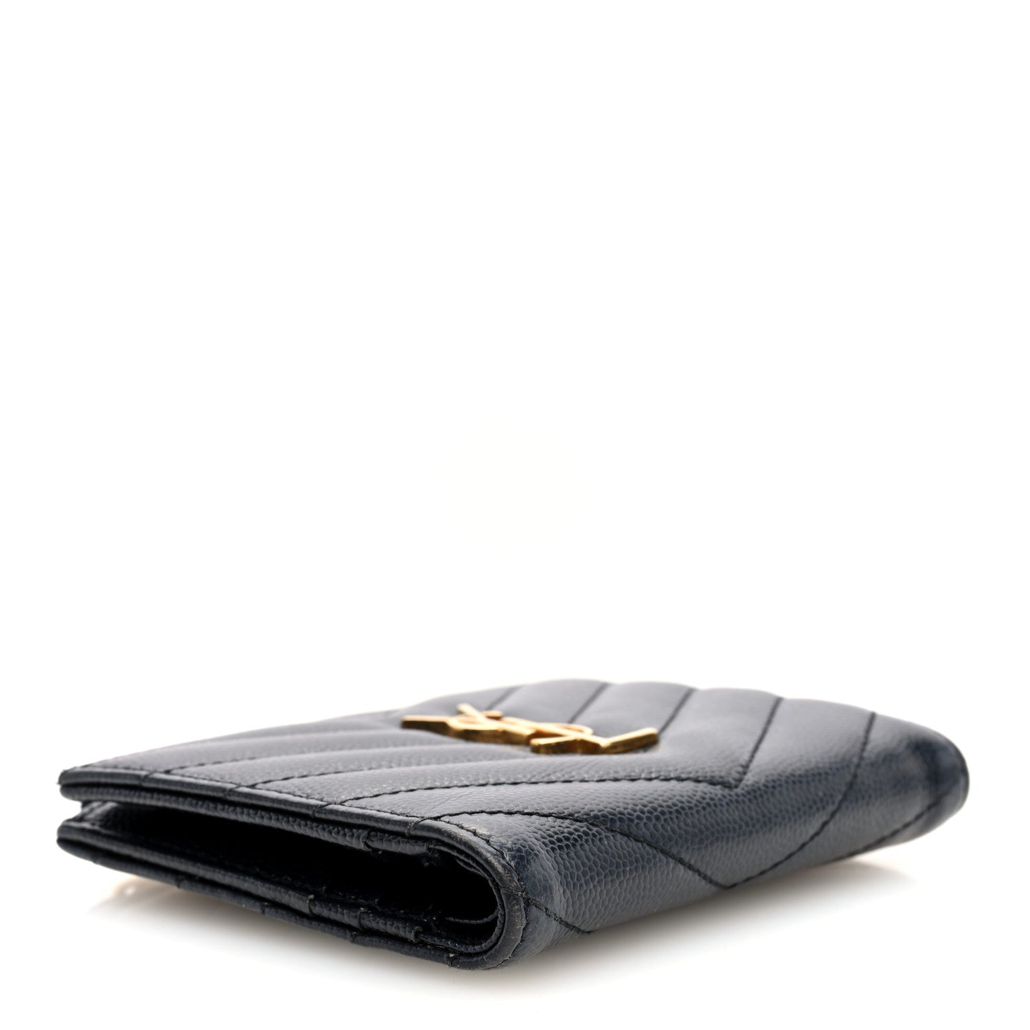 Saint Laurent Grain De Poudre Matelasse Chevron Monogram Zipped Card Case Black 4 of 6