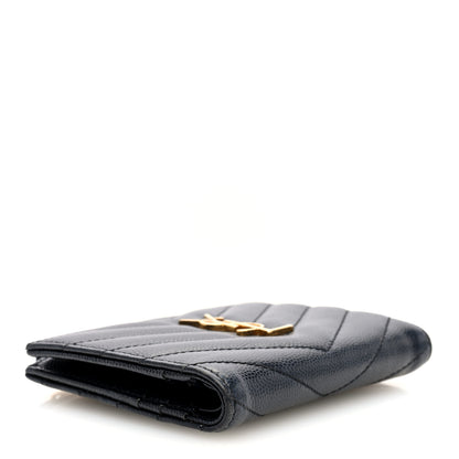Saint Laurent Grain De Poudre Matelasse Chevron Monogram Zipped Card Case Black 4 of 6