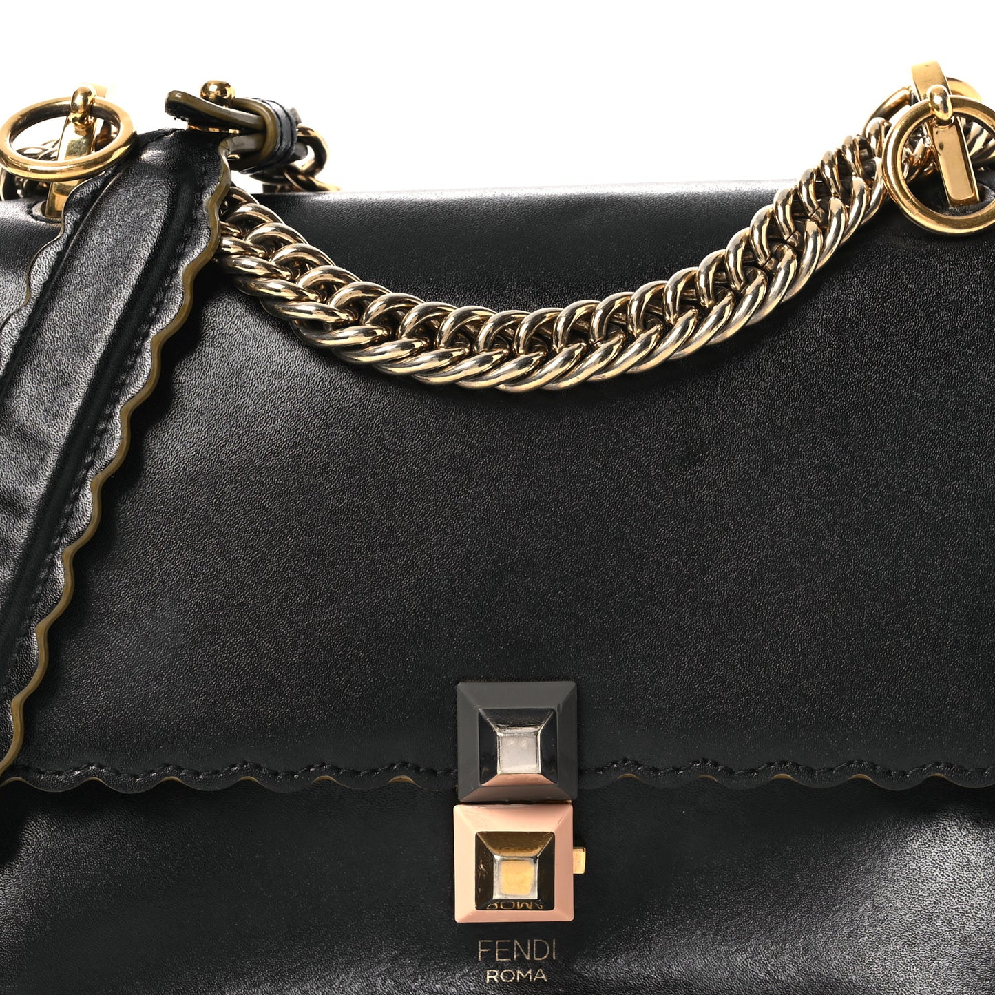 Vitello Liberty Scalloped Studded Small Kan I Shoulder Bag Black
