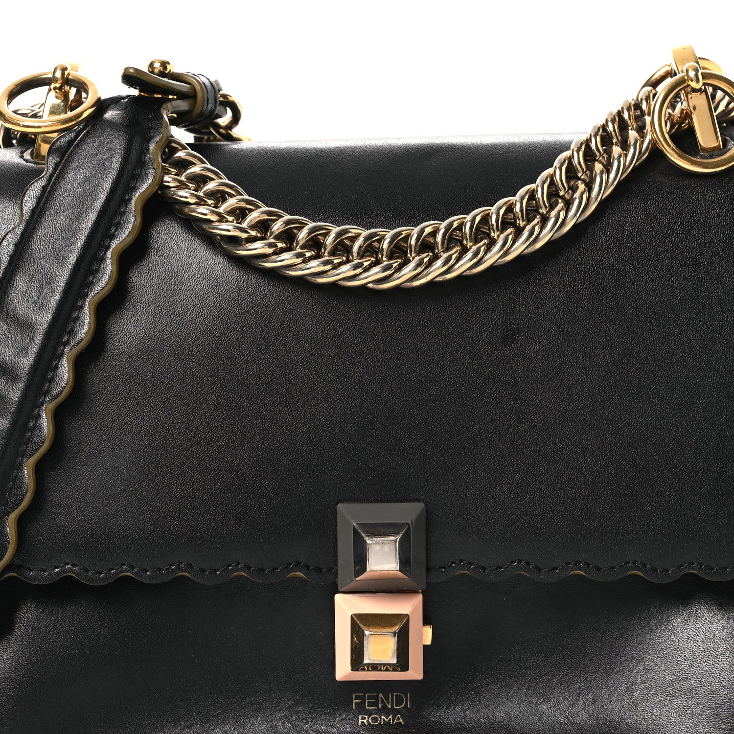 Fendi Vitello Liberty Scalloped Studded Small Kan I Shoulder Bag Black 8 of 15