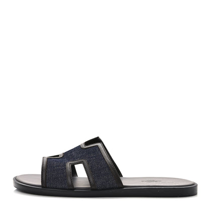 Hermes Denim Calfskin Mens Izmir Sandals 42 Bleu Brut 1 of 7