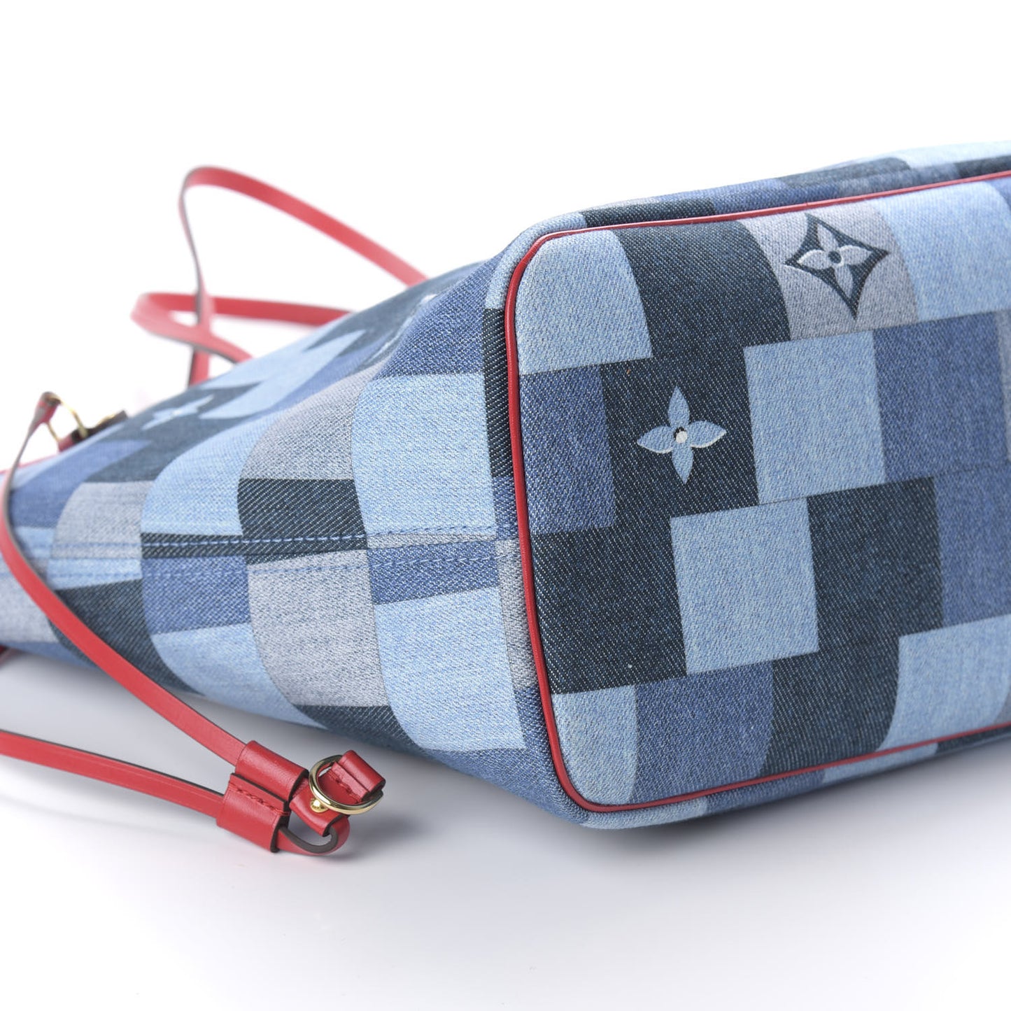 Denim Damier Monogram Patchwork Neverfull Blue Rouge