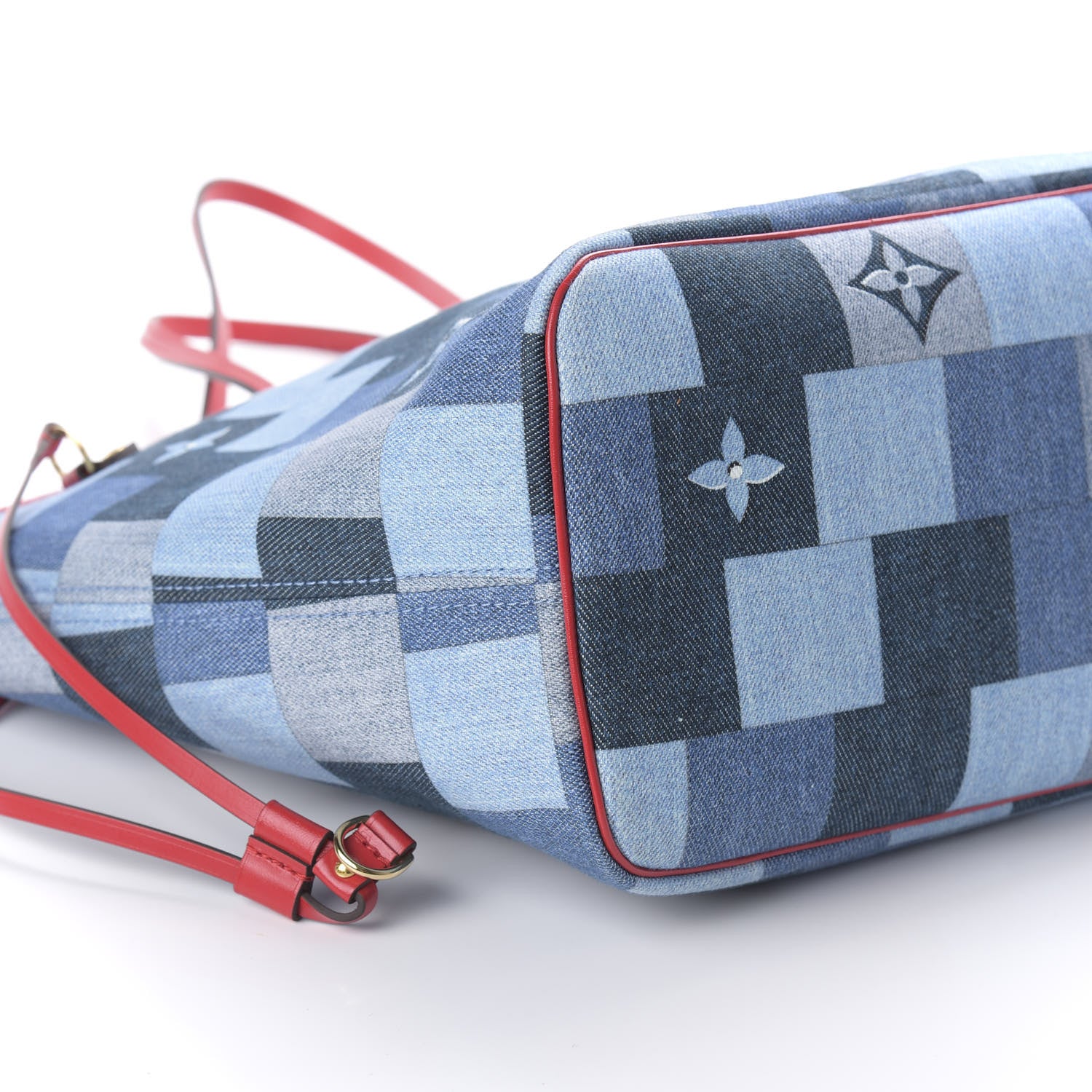 Louis Vuitton Denim Damier Monogram Patchwork Neverfull Blue Rouge 6 of 10