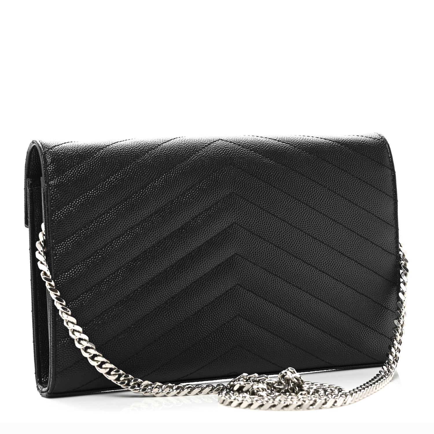 Saint Laurent Grain De Poudre Matelasse Chevron Monogram Chain Wallet Black 3 of 9
