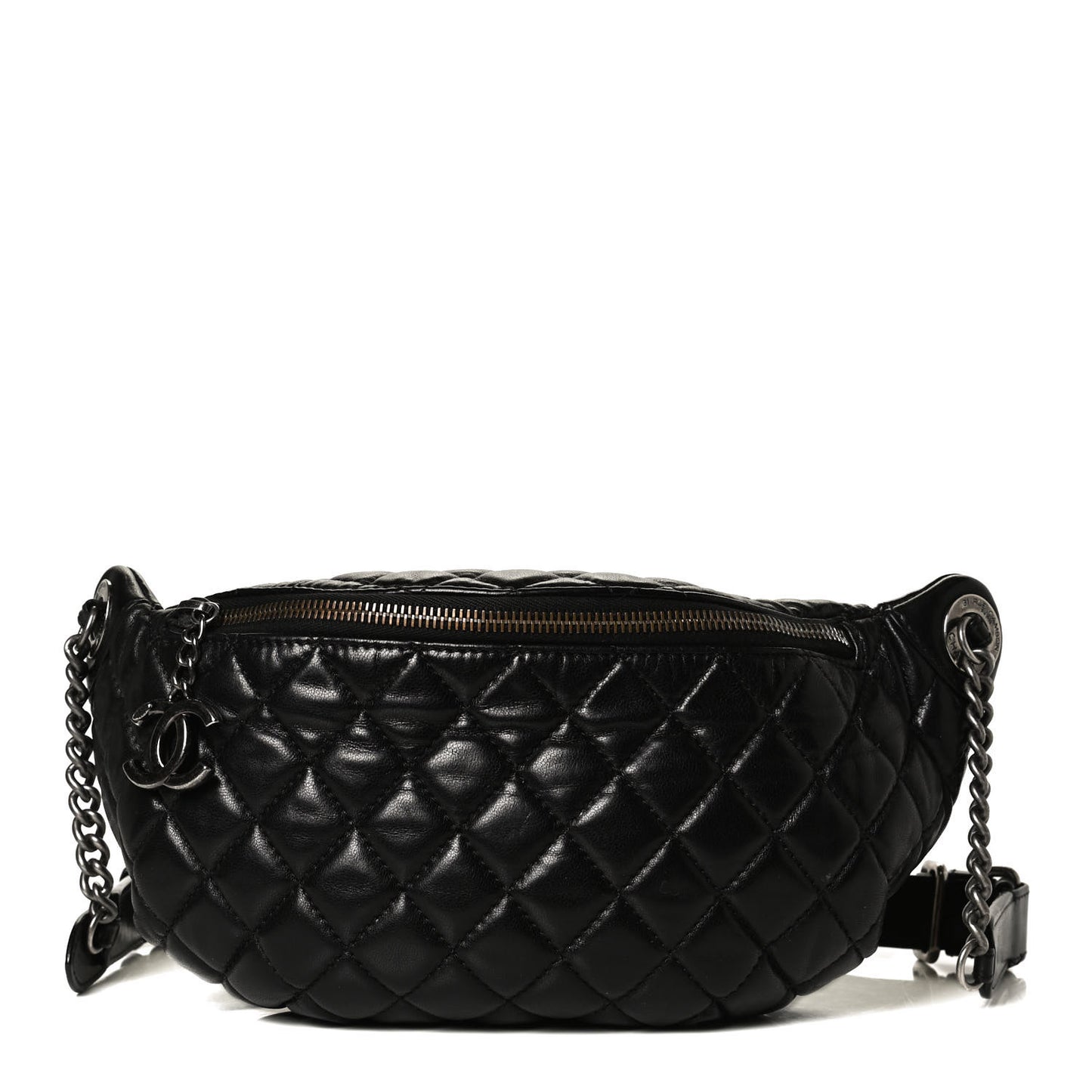 Lambskin Quilted Banane Waist Bag Fanny Pack Black