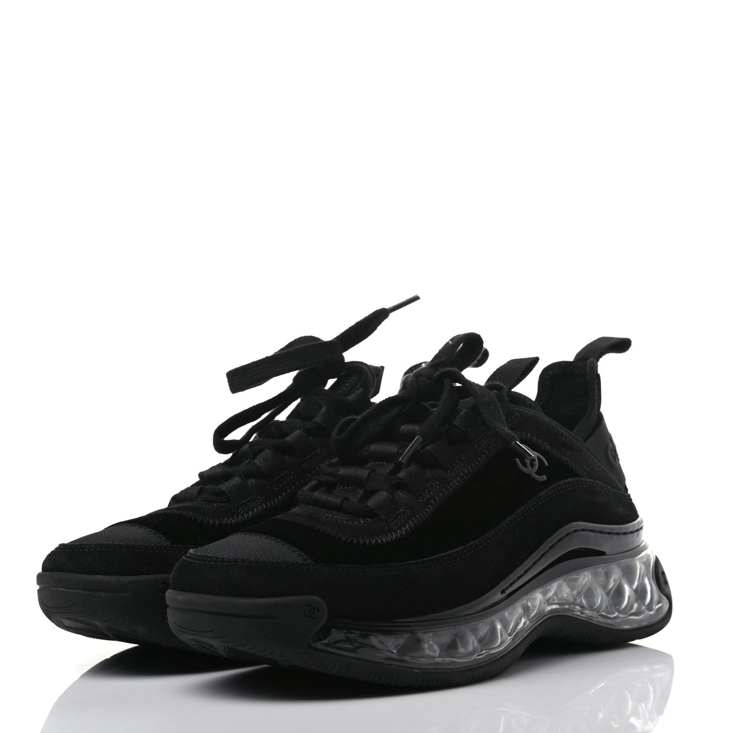 Chanel Suede Calfskin Velvet Grosgrain CC Sneakers 36 Black 2 of 7