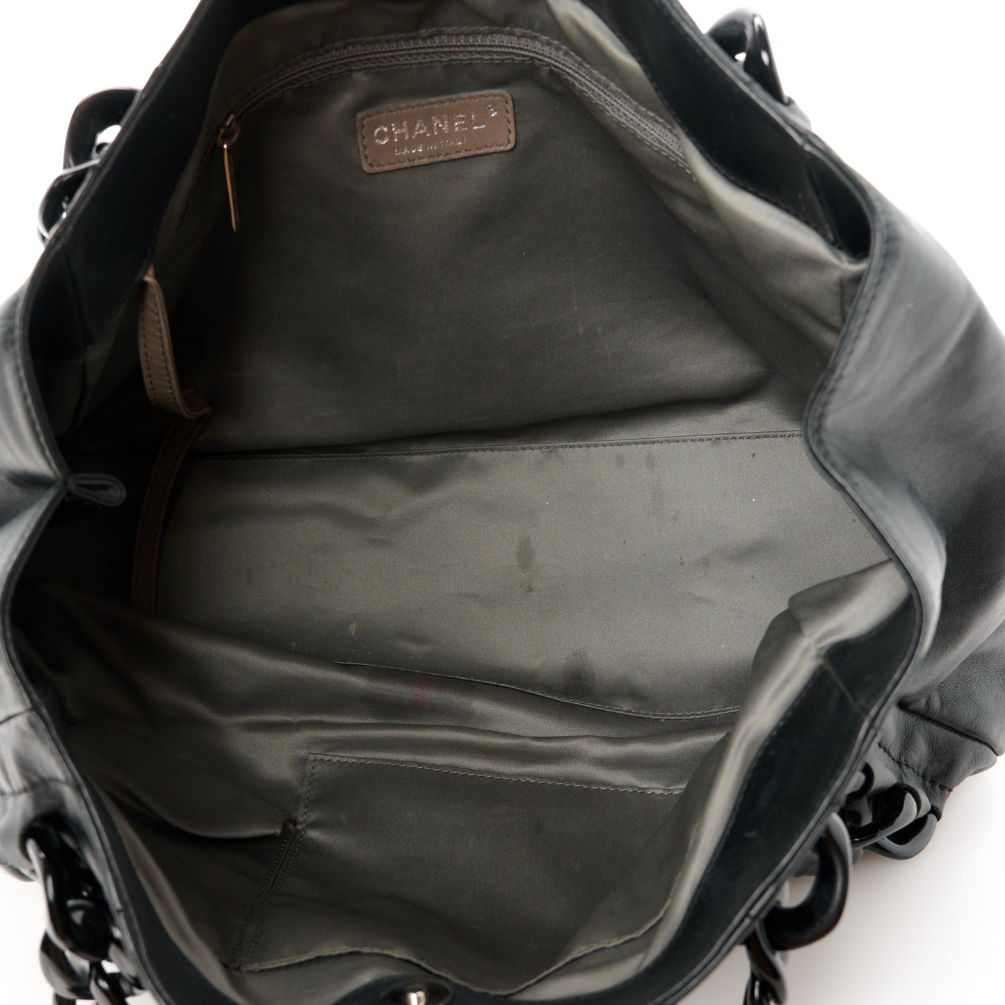 Calfskin Modern Chain Rhodoid East West Tote Black