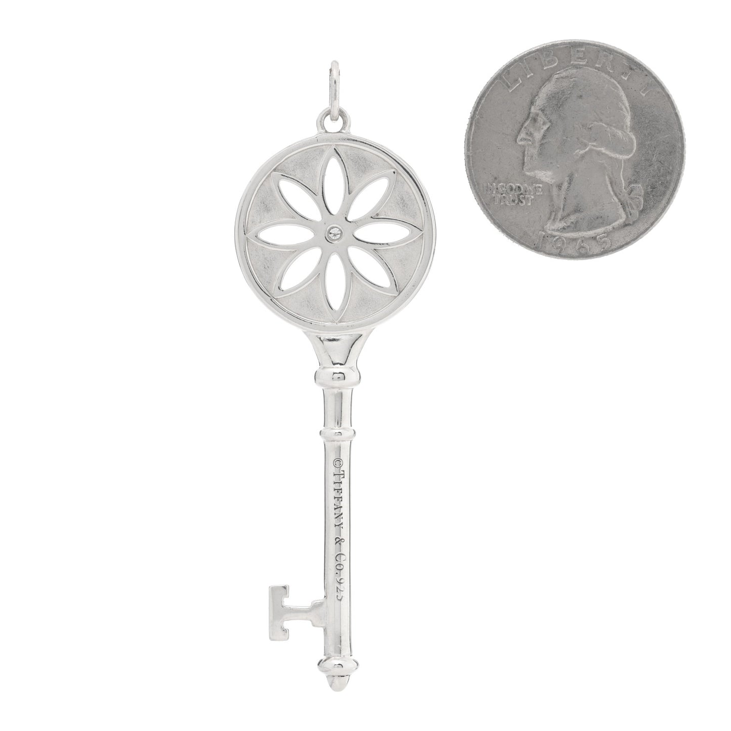 Sterling Silver Diamond Large Daisy Key Pendant