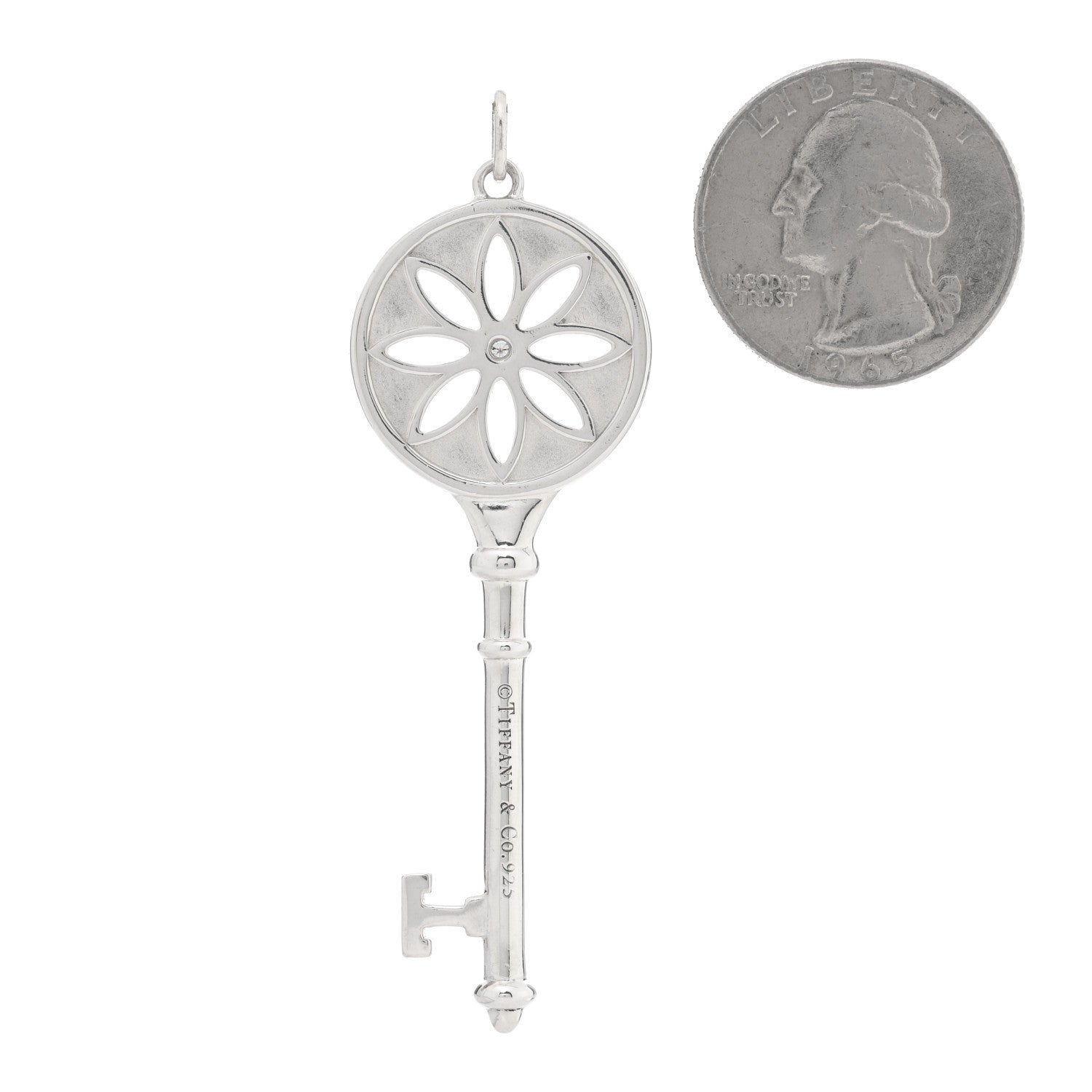 Tiffany Sterling Silver Diamond Large Daisy Key Pendant 2 of 4