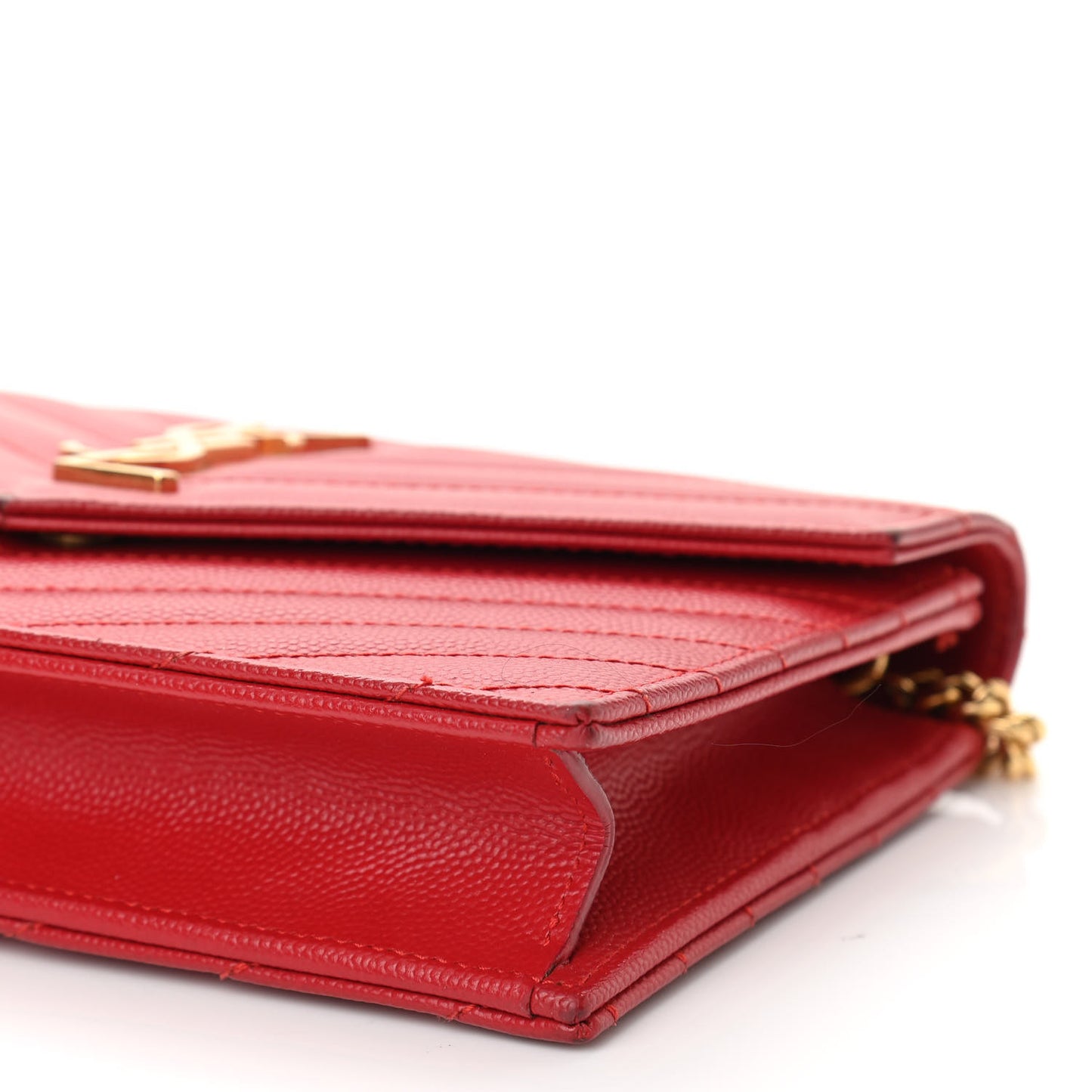 Grain De Poudre Matelasse Chevron Cassandre Envelope Chain Wallet New Red