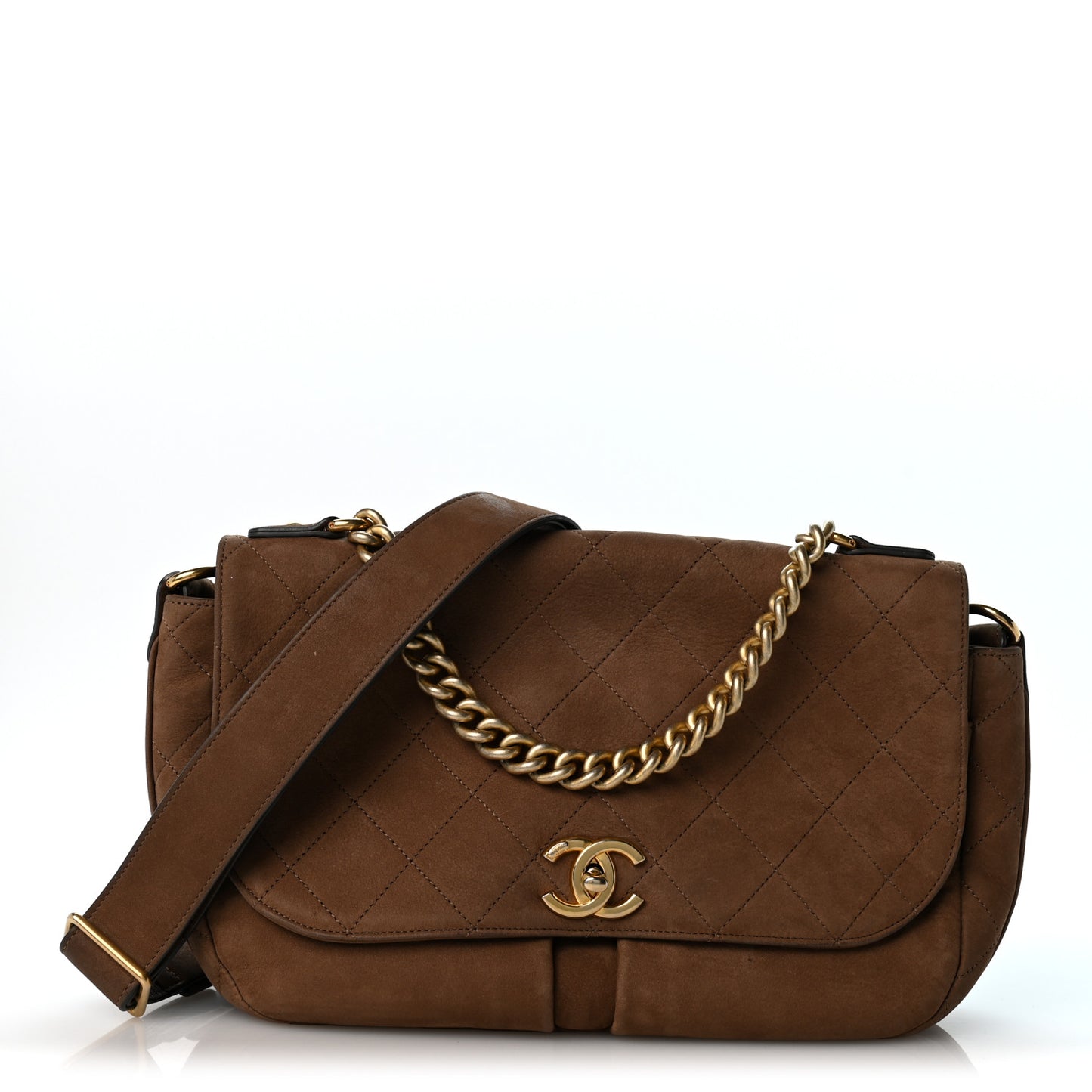 Suede Calfskin Stitched Small Paris in Rome Messenger Brown