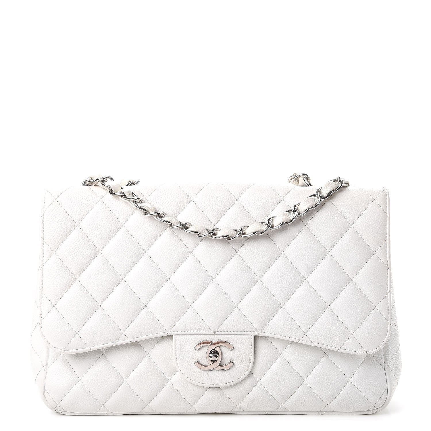 Chanel Caviar Quilted Jumbo Single Flap White 1 of 14