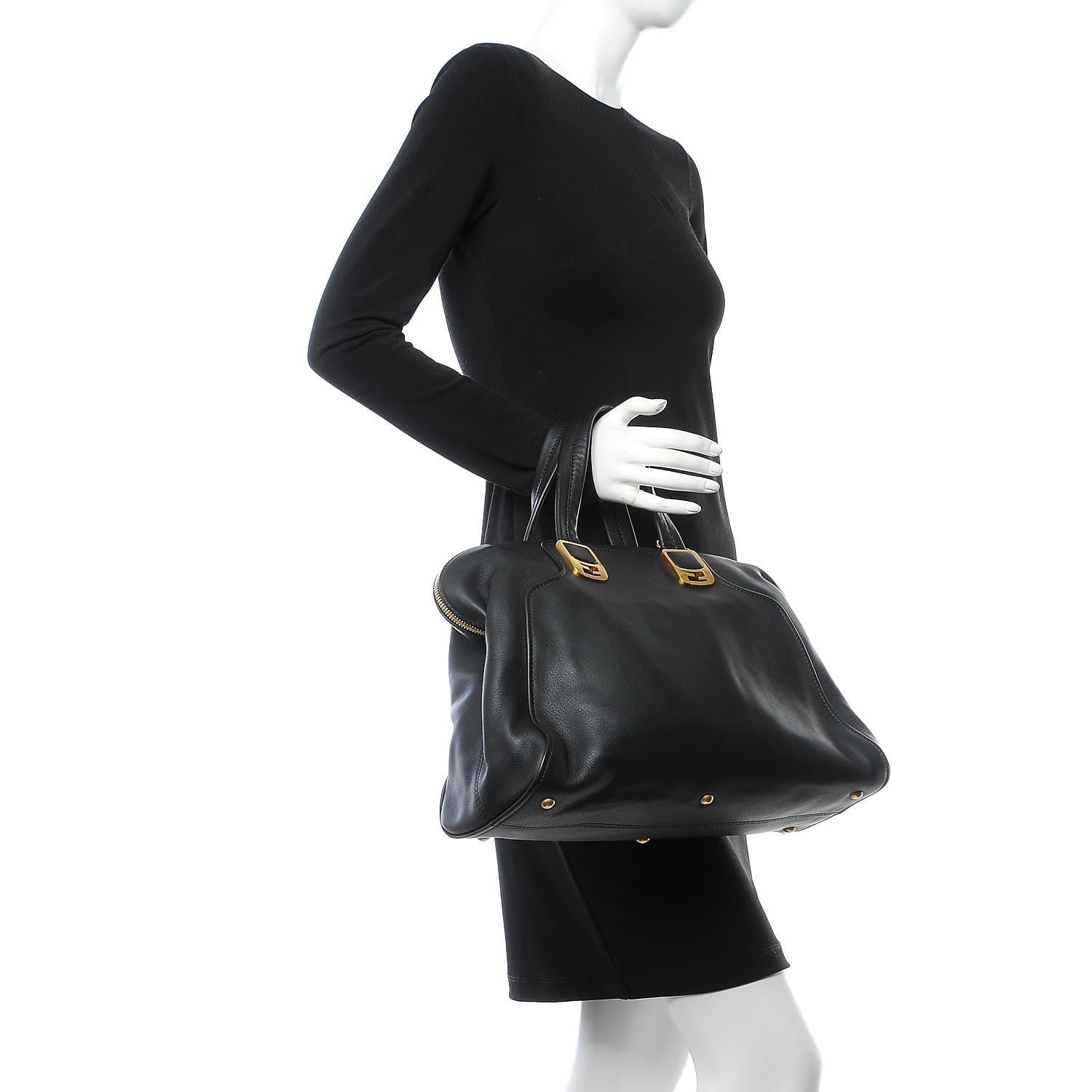 Fendi Vitello Dolce Marmol Large Chameleon Tote Black 3 of 8