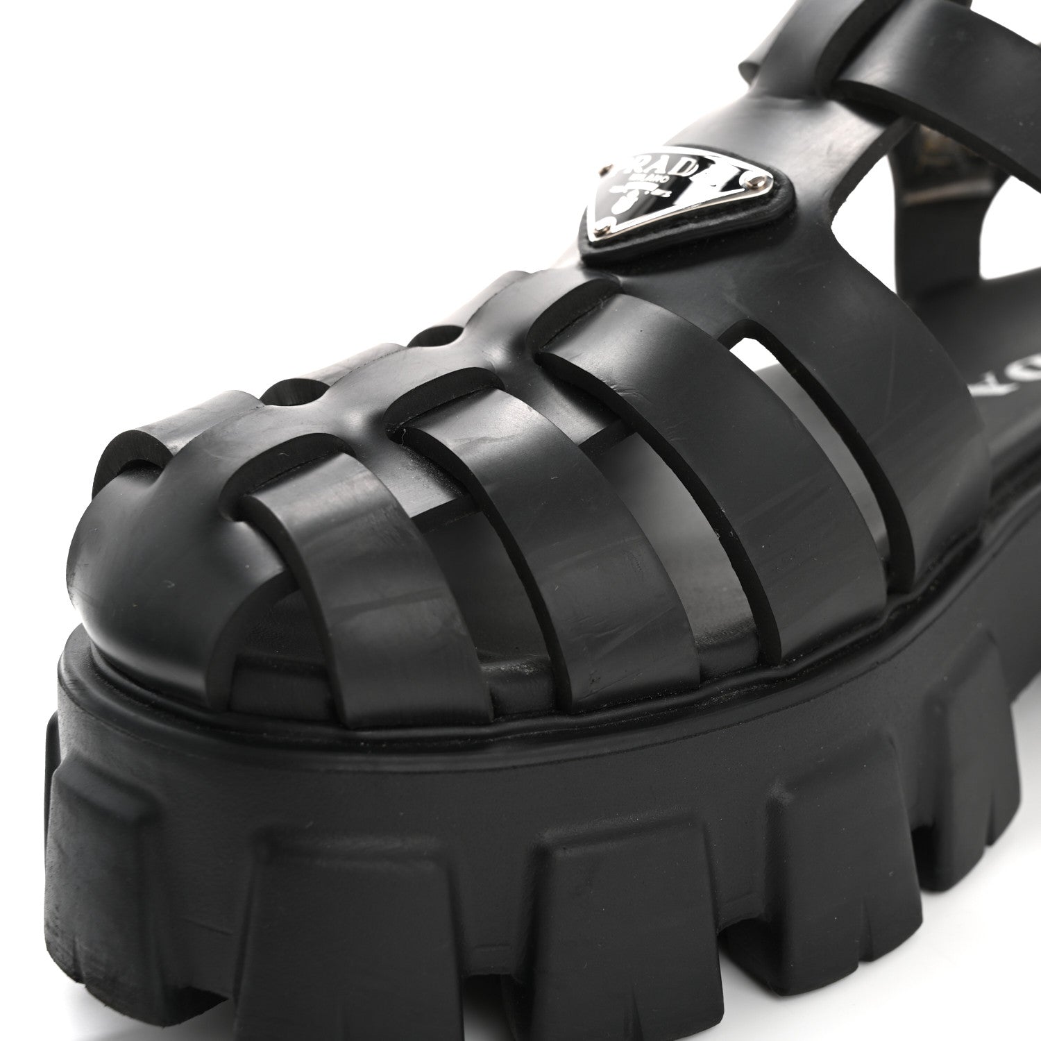 Prada Foam Rubber Triangle Logo Monolith 55mm Cage Sandals 38 Black 14 of 15