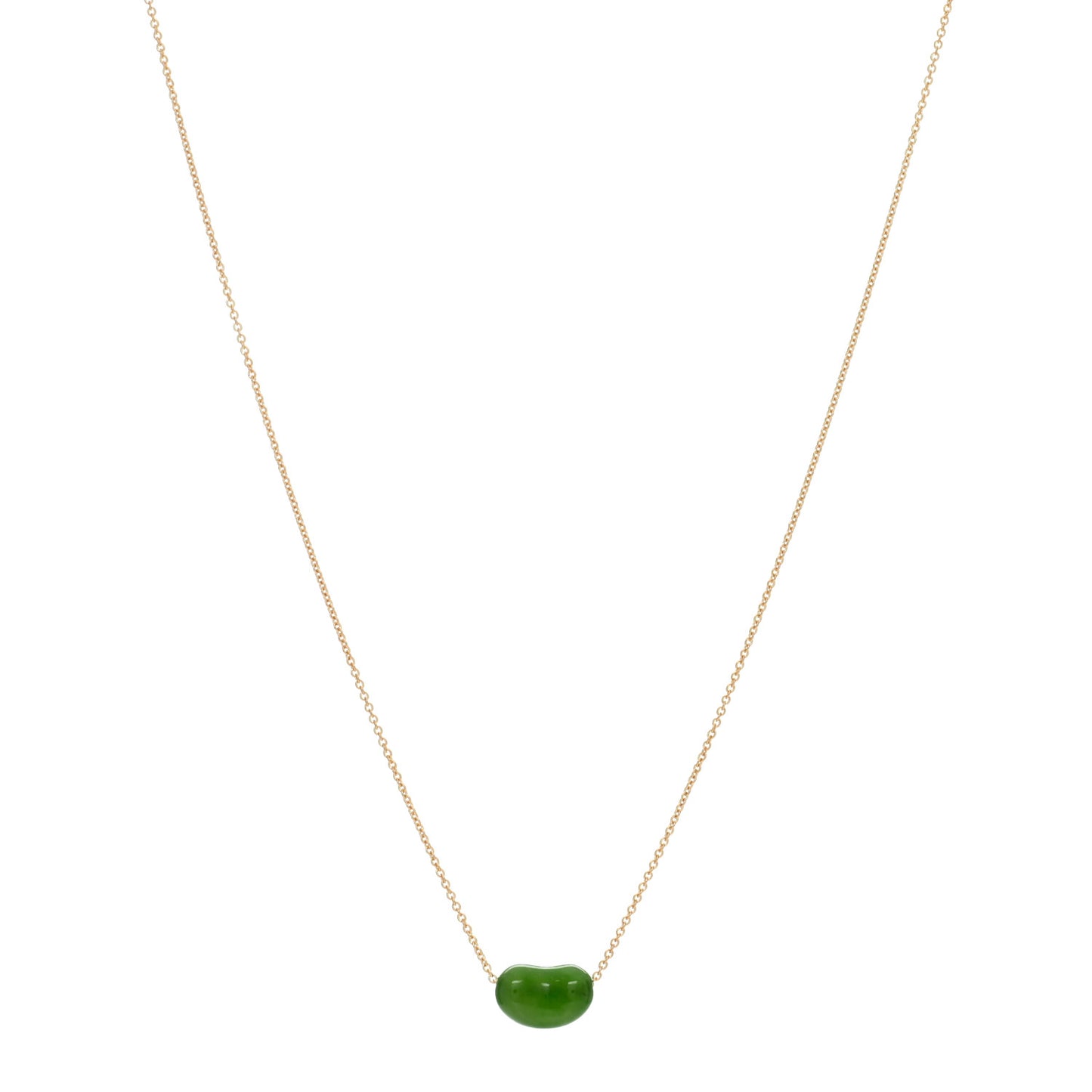 18K Yellow Gold Green Jade 9mm Elsa Peretti Bean Pendant Necklace
