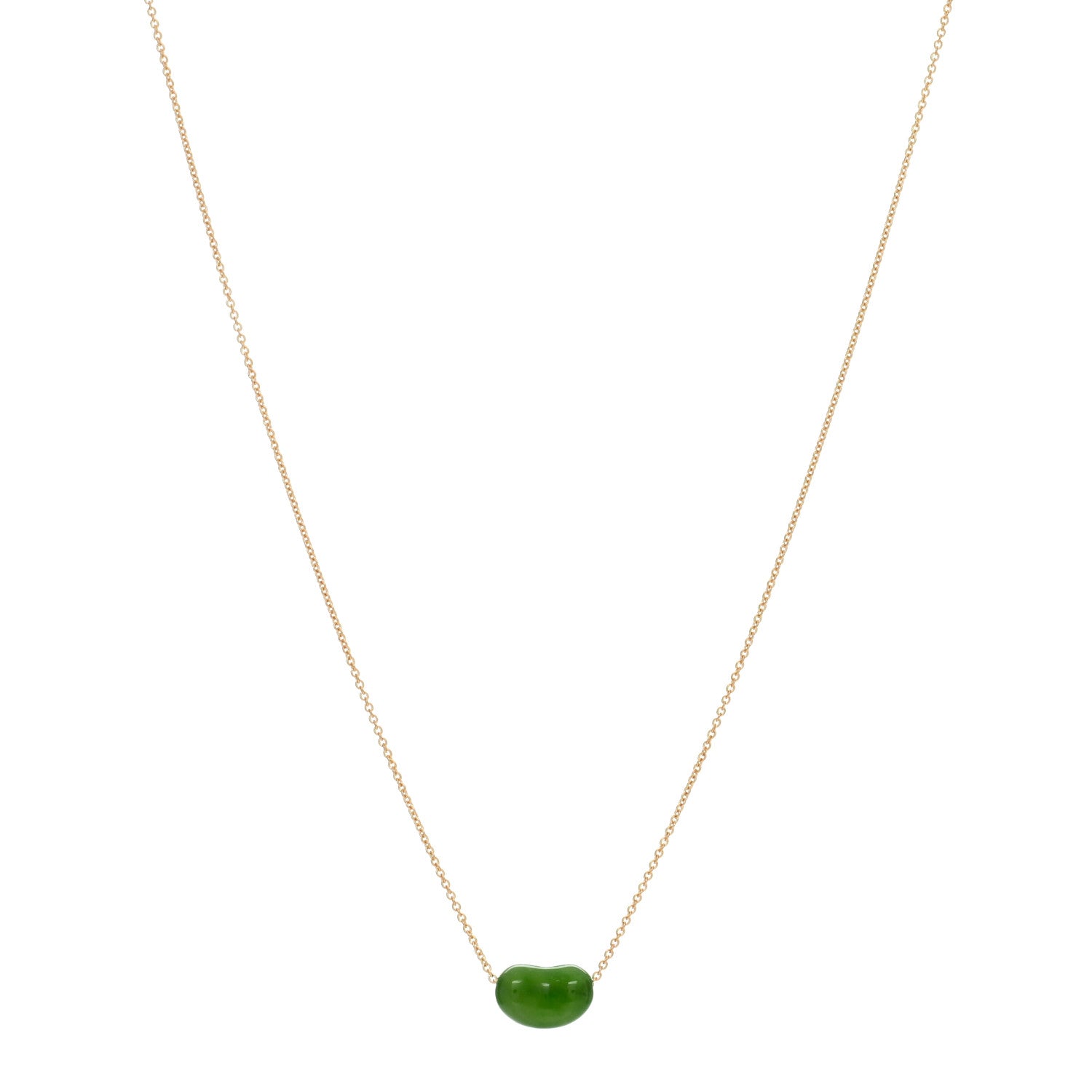 Tiffany 18K Yellow Gold Green Jade 9mm Elsa Peretti Bean Pendant Necklace 1 of 5