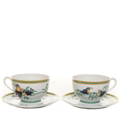 Hermes Porcelain Toucans Breakfast Cup and Saucer Set of 2 1 of 7