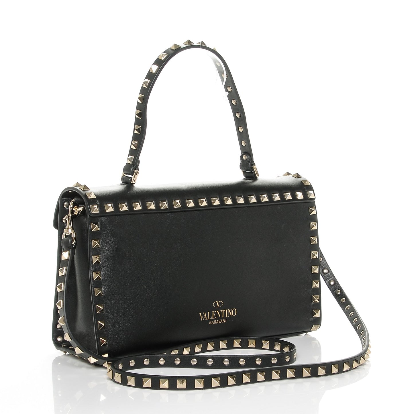 Vitello Small Rockstud Single Handle Flap Bag Black