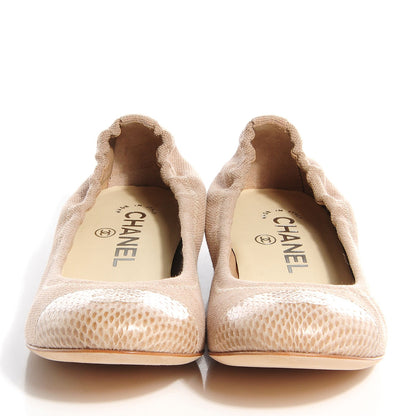 Chanel Toile Snakeskin Cap Toe CC Ballerina Flats 36 Dark Beige 2 of 7