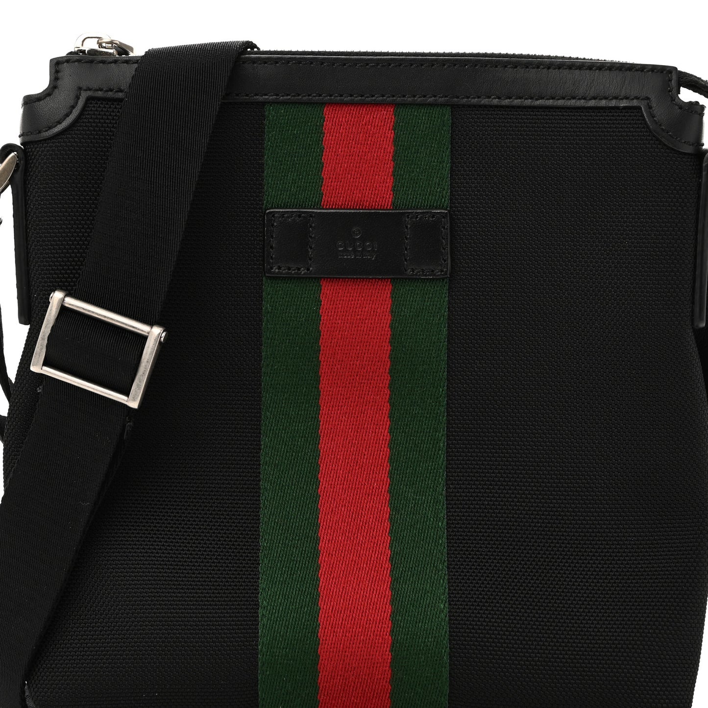 Techno Canvas Selleria Calfskin Web Small Flat Messenger Bag Black
