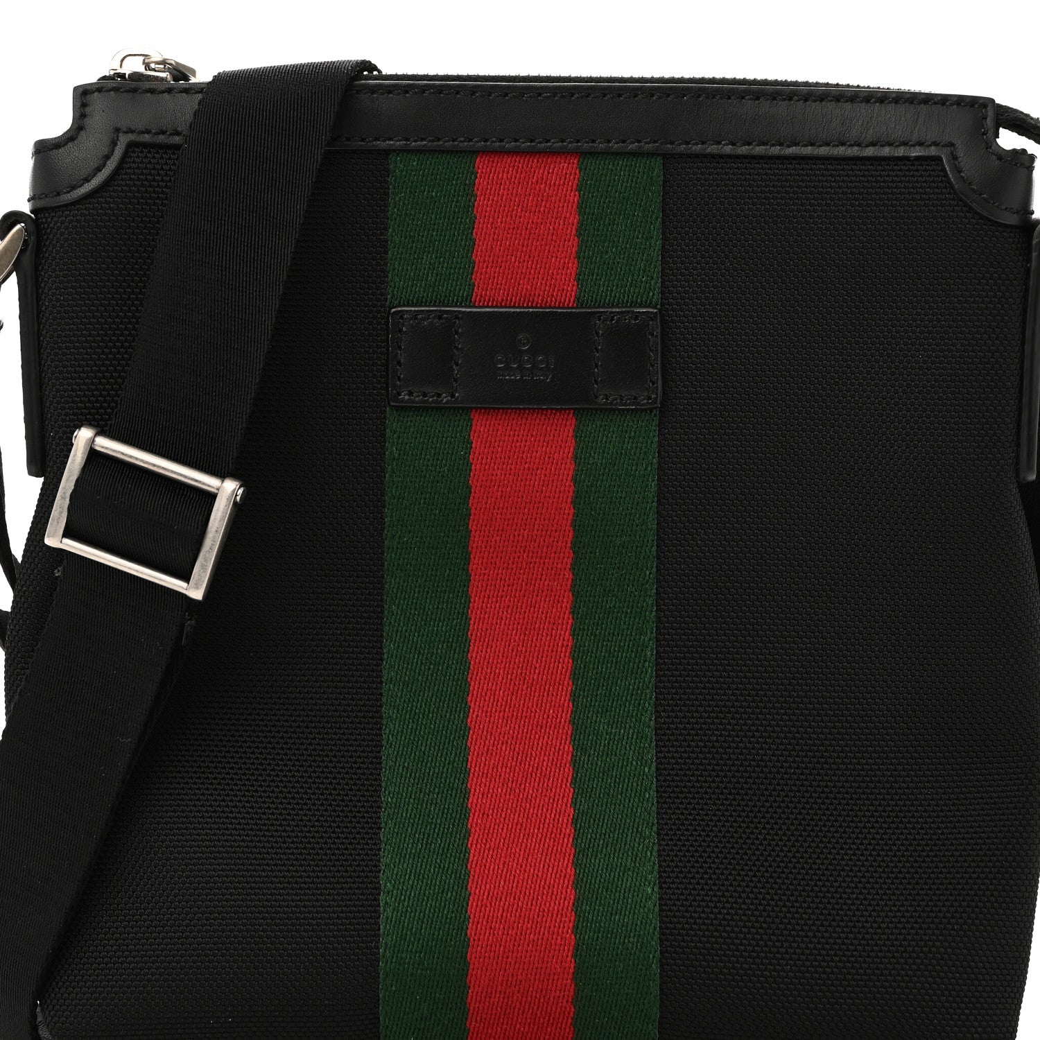 Gucci Techno Canvas Selleria Calfskin Web Small Flat Messenger Bag Black 8 of 10