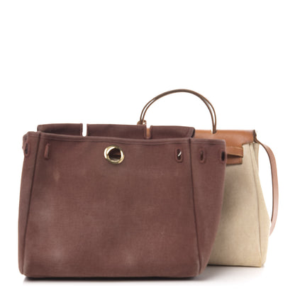 Hermes Toile Vache Calfskin Herbag 30 PM Natural 3 of 21