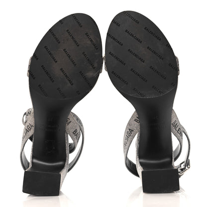 Balenciaga Glitter Allover Logo Ankle Strap Round Heel 80mm Sandals 38 Silver Black 6 of 9