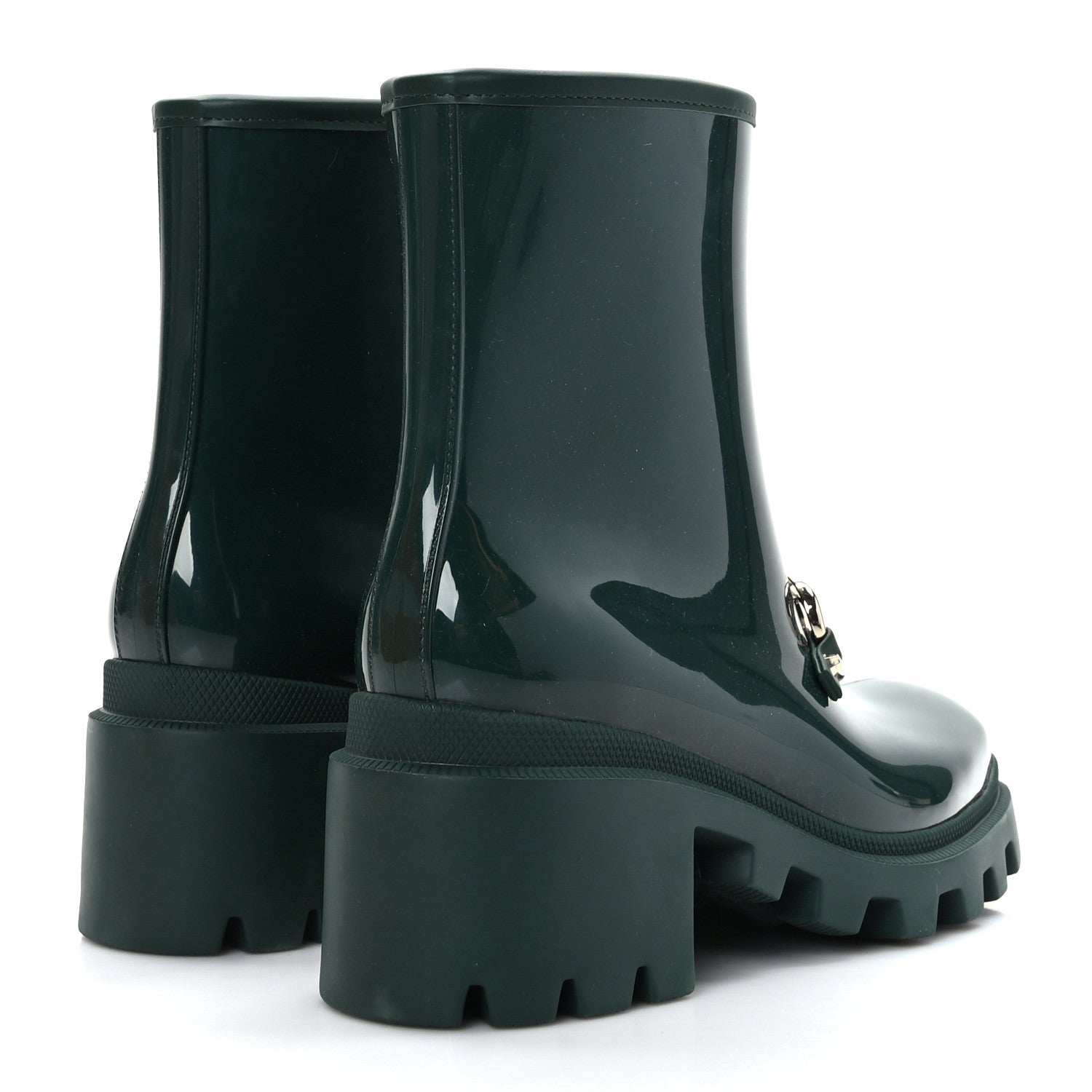 Gucci Rubber Womens Horsebit Ankle Boots 39 Vintage Green 4 of 7
