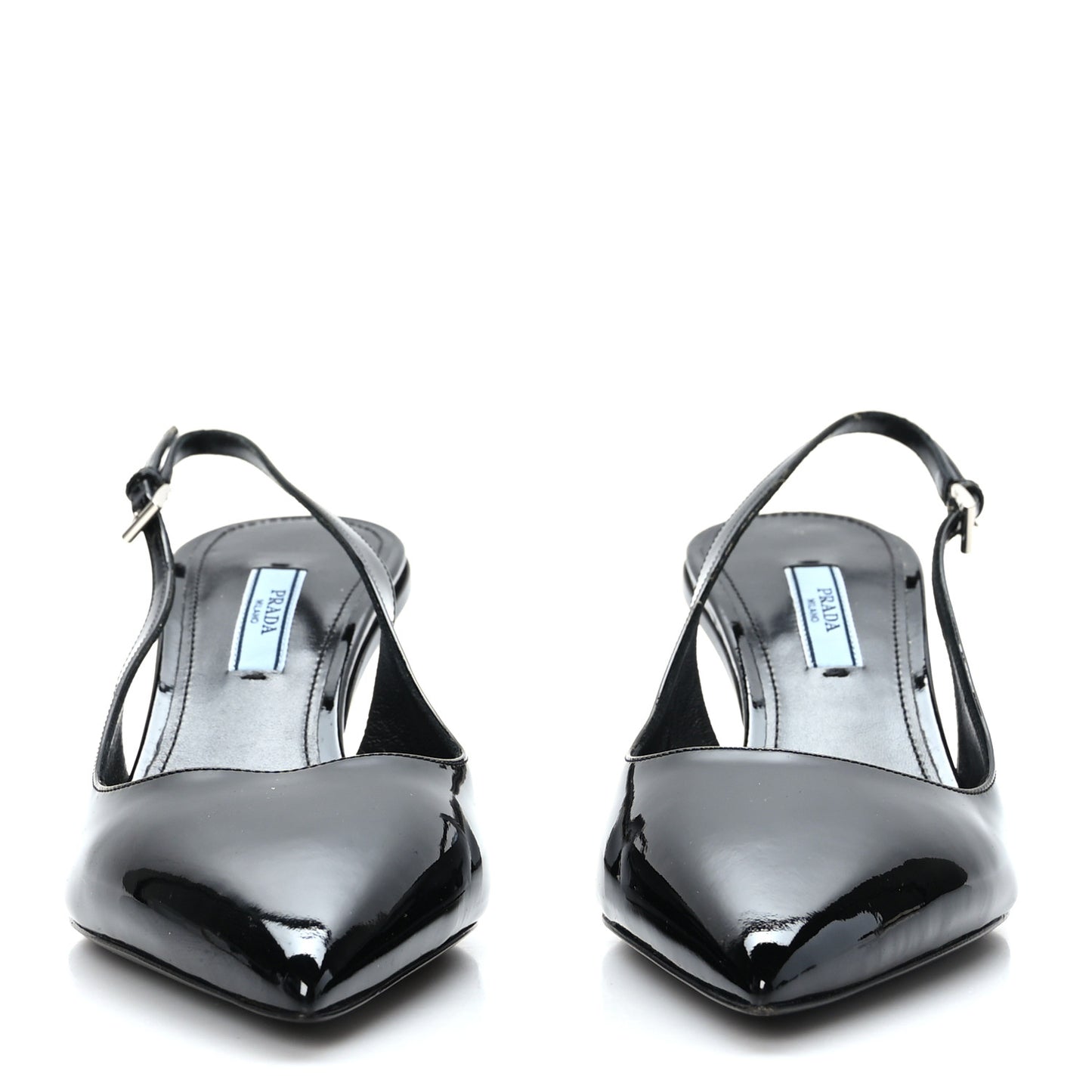 Patent Calfskin Logo Pointed Toe Slingback Wedges 39.5 Black