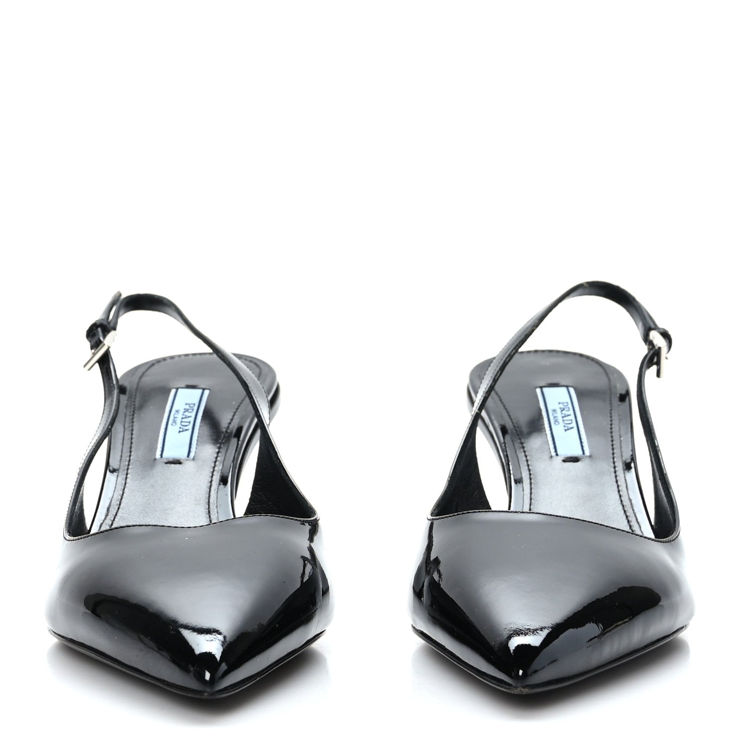 Prada Patent Calfskin Logo Pointed Toe Slingback Wedges 39.5 Black 2 of 7